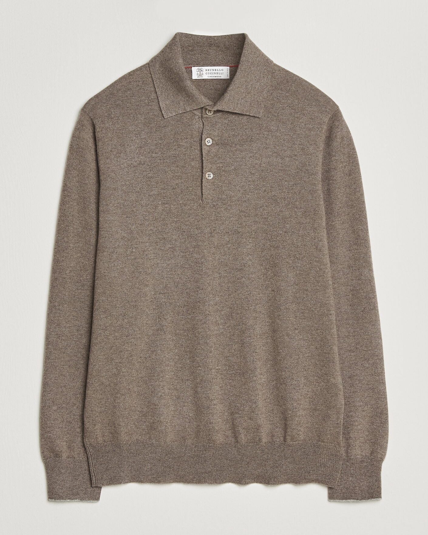 Herre | Gensere | Brunello Cucinelli | 2 Ply Cashmere Long Sleeve Polo Brown