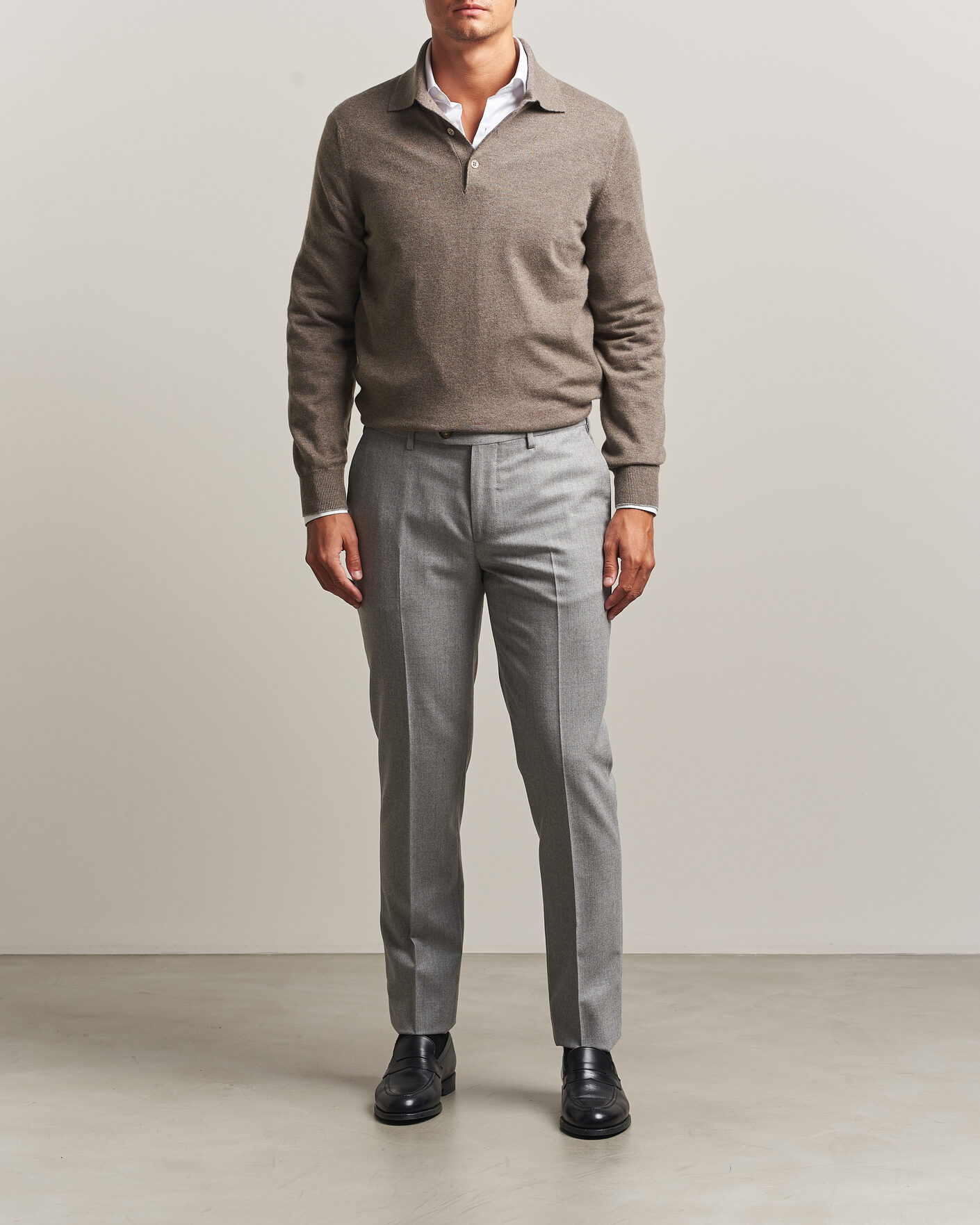 Herre | Gensere | Brunello Cucinelli | 2 Ply Cashmere Long Sleeve Polo Brown