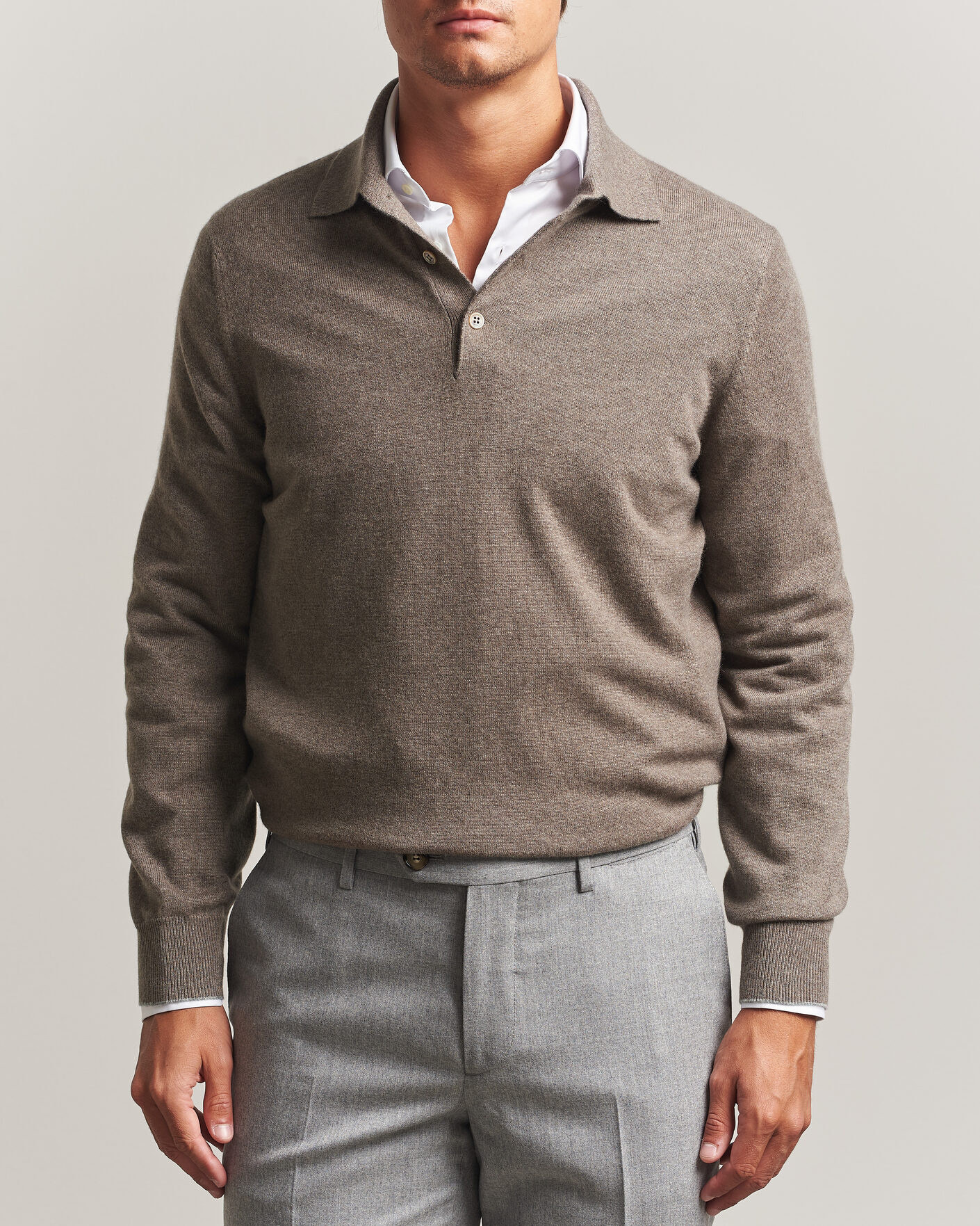 Herre | Gensere | Brunello Cucinelli | 2 Ply Cashmere Long Sleeve Polo Brown