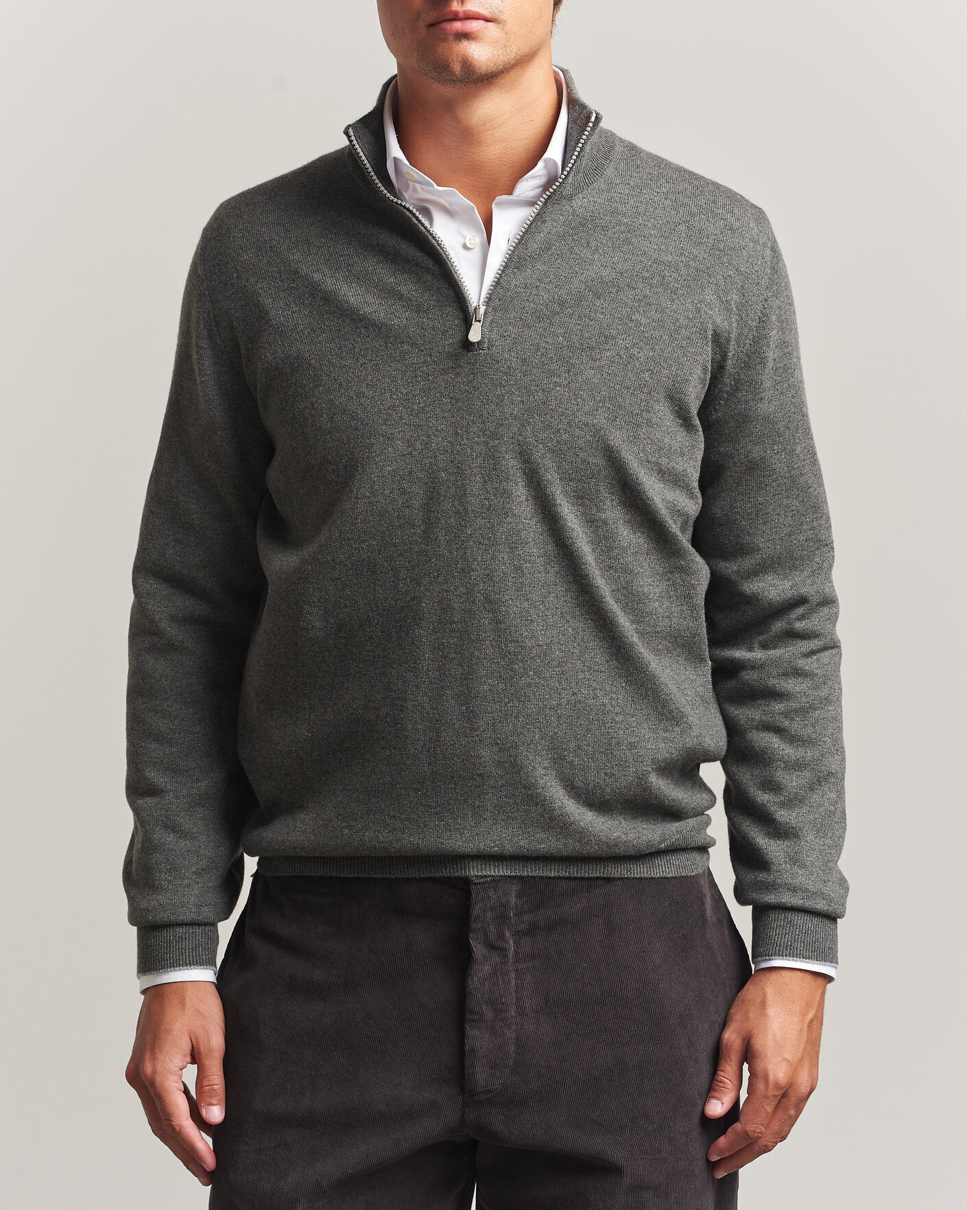 Herre | Gensere | Brunello Cucinelli | 2 Ply Cashmere Half Zip Forest Green