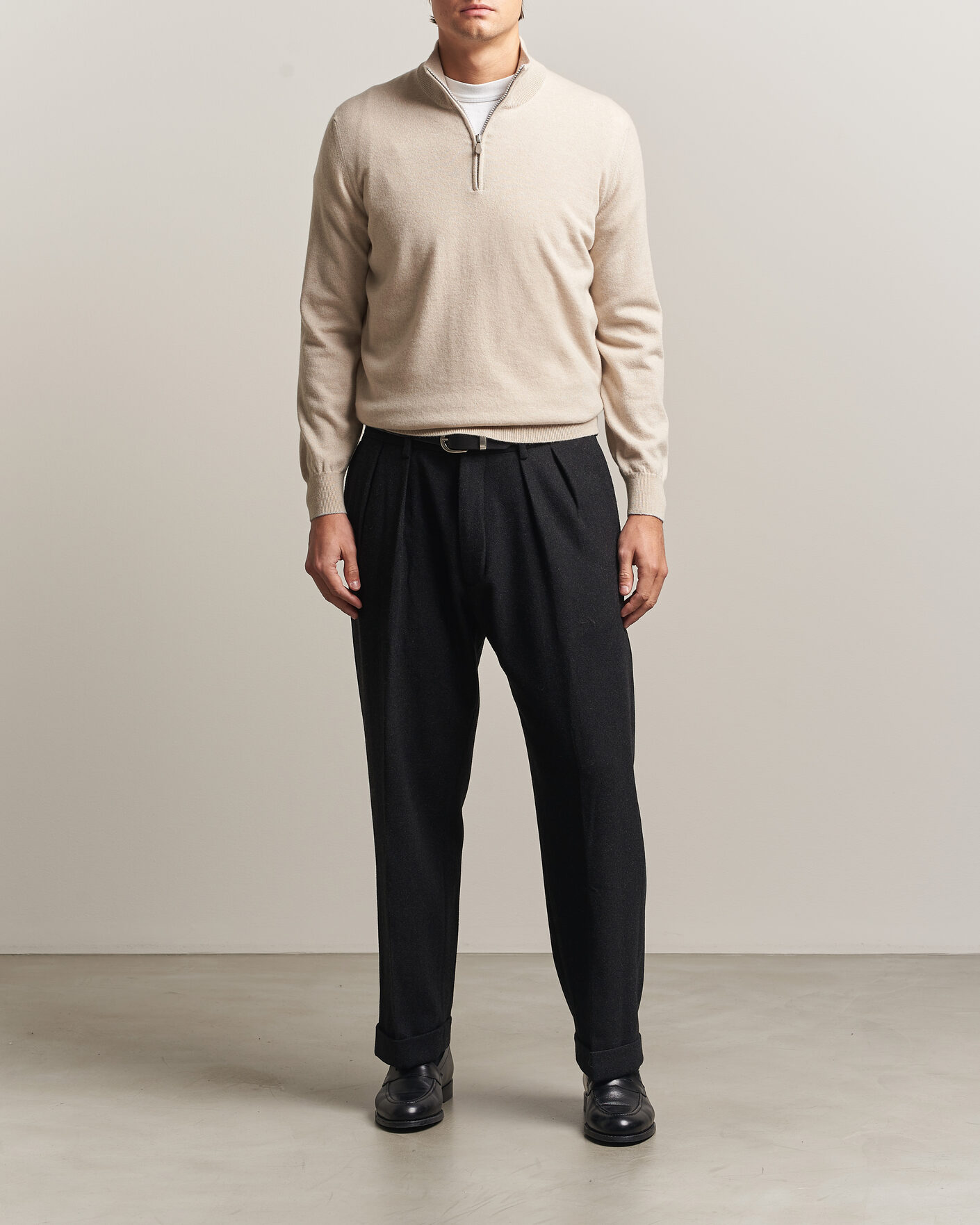 Herre | Gensere | Brunello Cucinelli | 2 Ply Cashmere Half Zip Sand