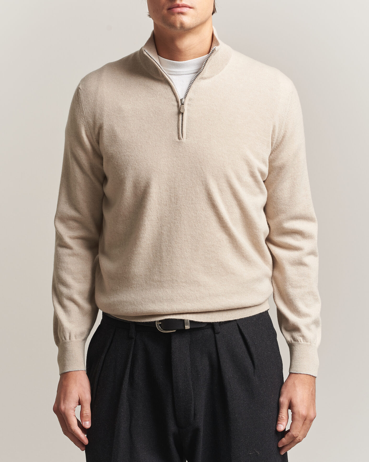 Herre | Gensere | Brunello Cucinelli | 2 Ply Cashmere Half Zip Sand