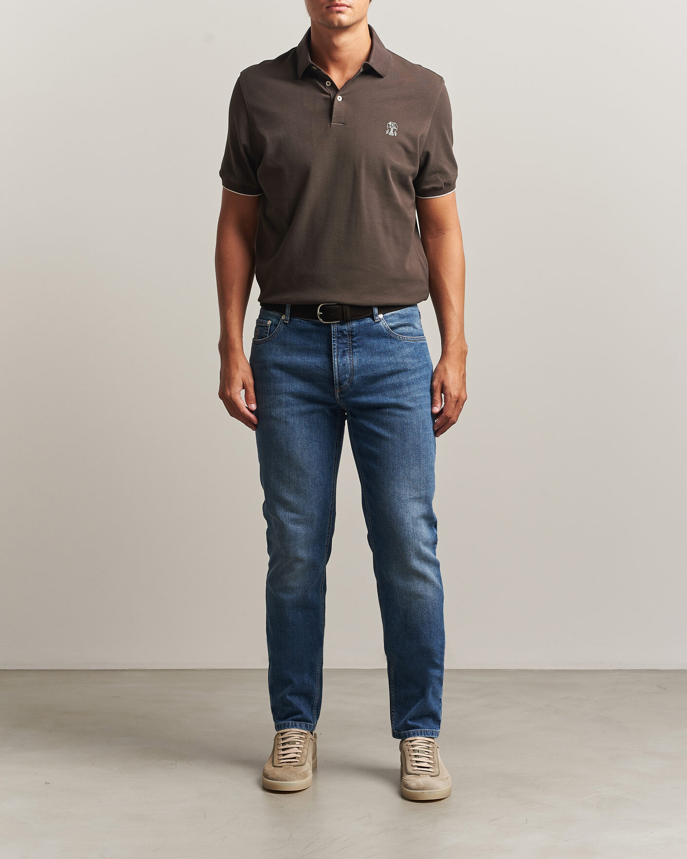 Herre | Pikéer | Brunello Cucinelli | Short Sleeve Logo Polo Dark Brown