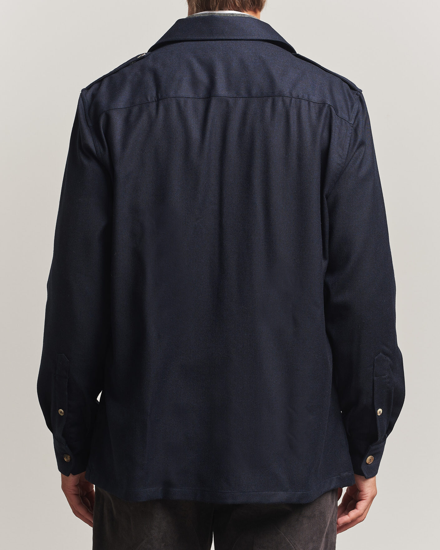 Herre | Skjorter | Brunello Cucinelli | Flannel Double Pocket Overshirt Navy