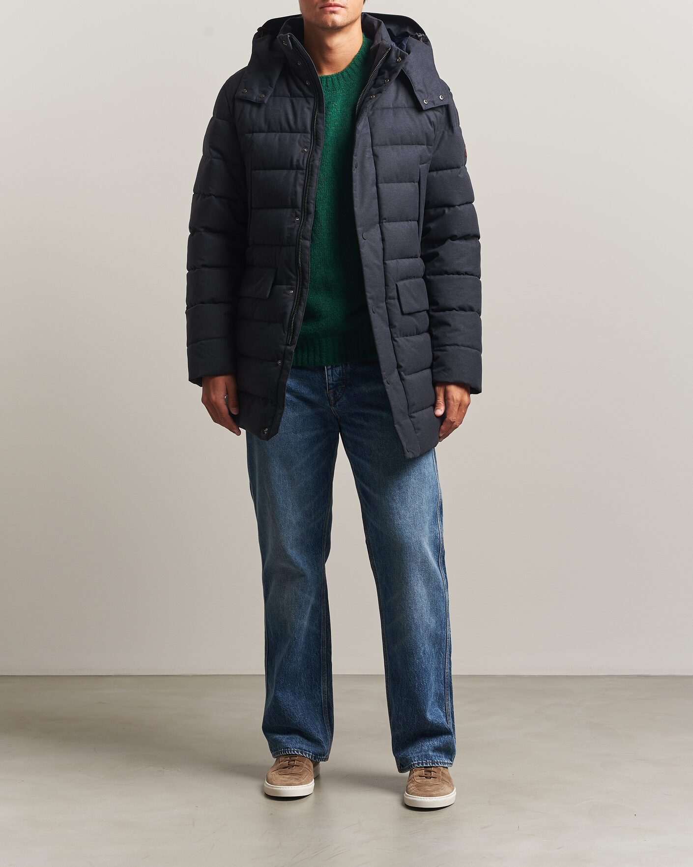 Herre | Jakker | Save The Duck | Byrne Padded Flannel Coat Navy Blue Melange