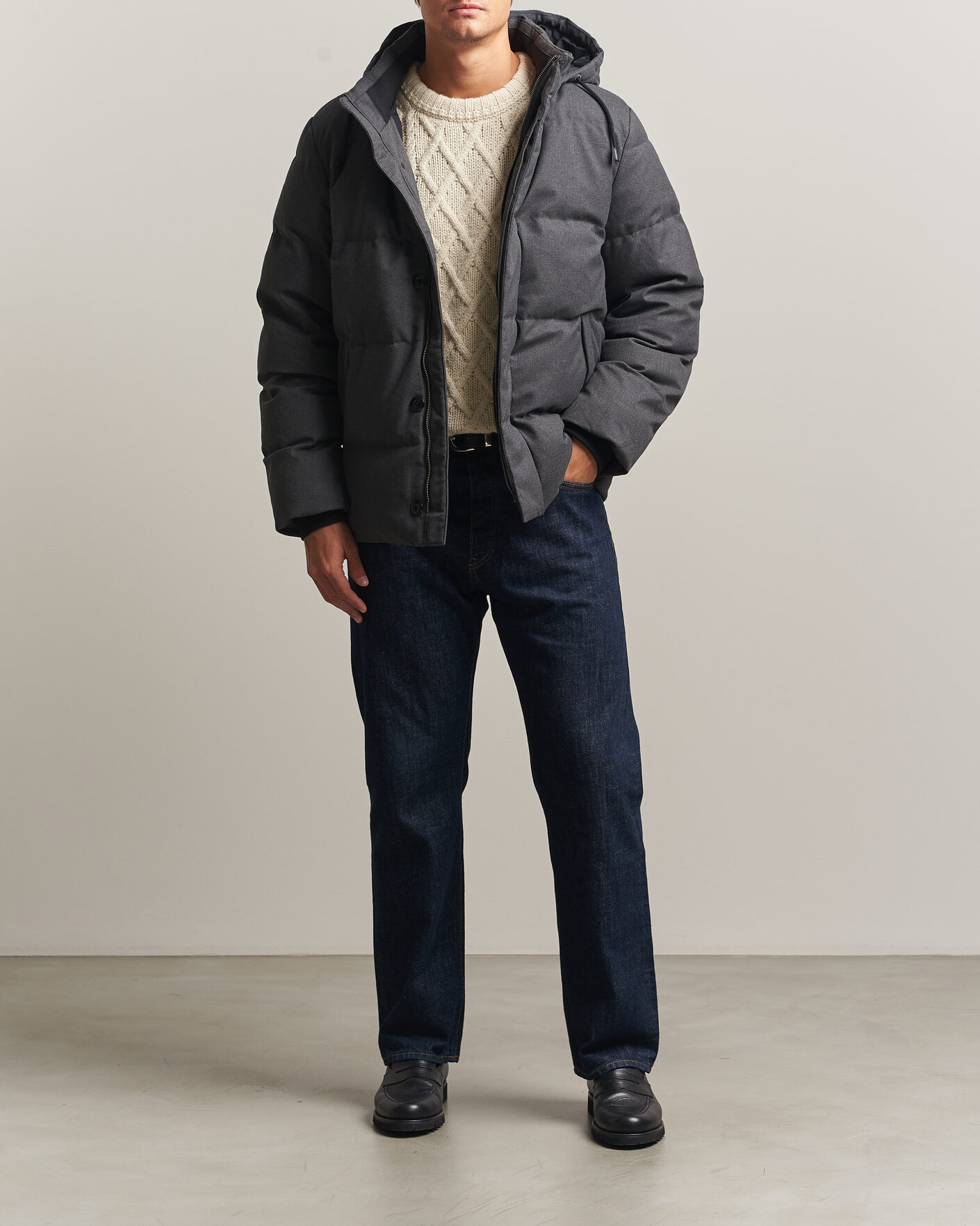 Herre | Jakker | Gant | Flannel Down Hooded Jacket Black Grey
