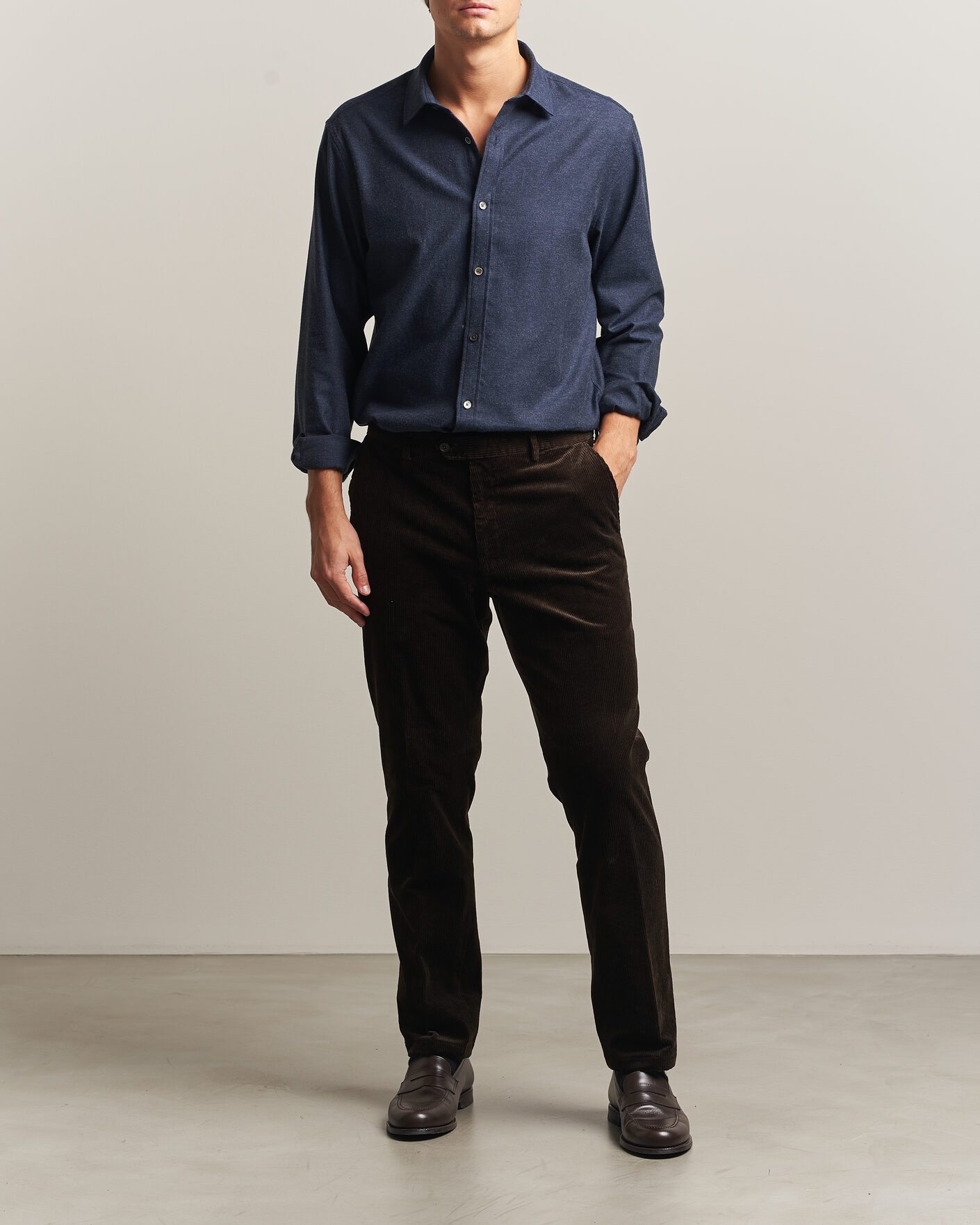 Herre | Skjorter | Gant | Regular Fit Flannel Shirt Dark Navy Melange