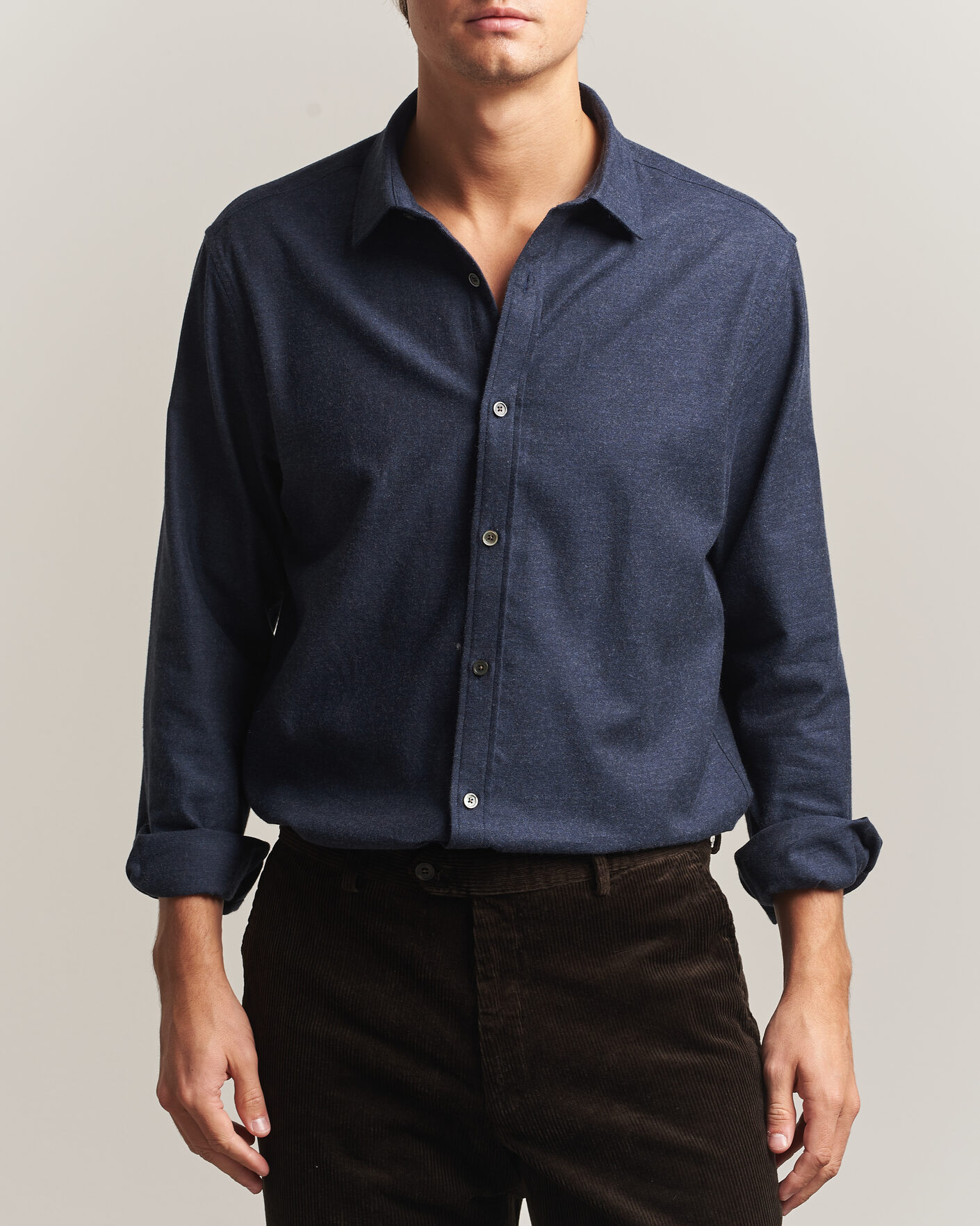 Herre | Skjorter | Gant | Regular Fit Flannel Shirt Dark Navy Melange
