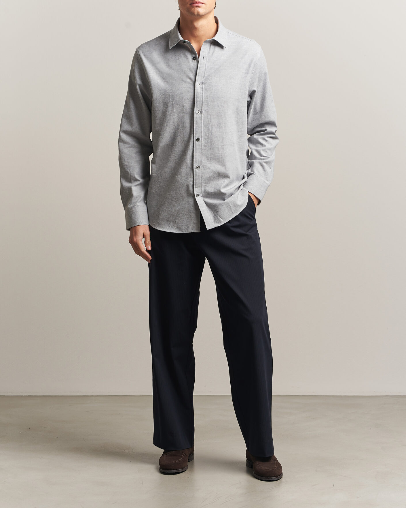 Herre | Skjorter | Gant | Regular Fit Flannel Shirt Grey Melange