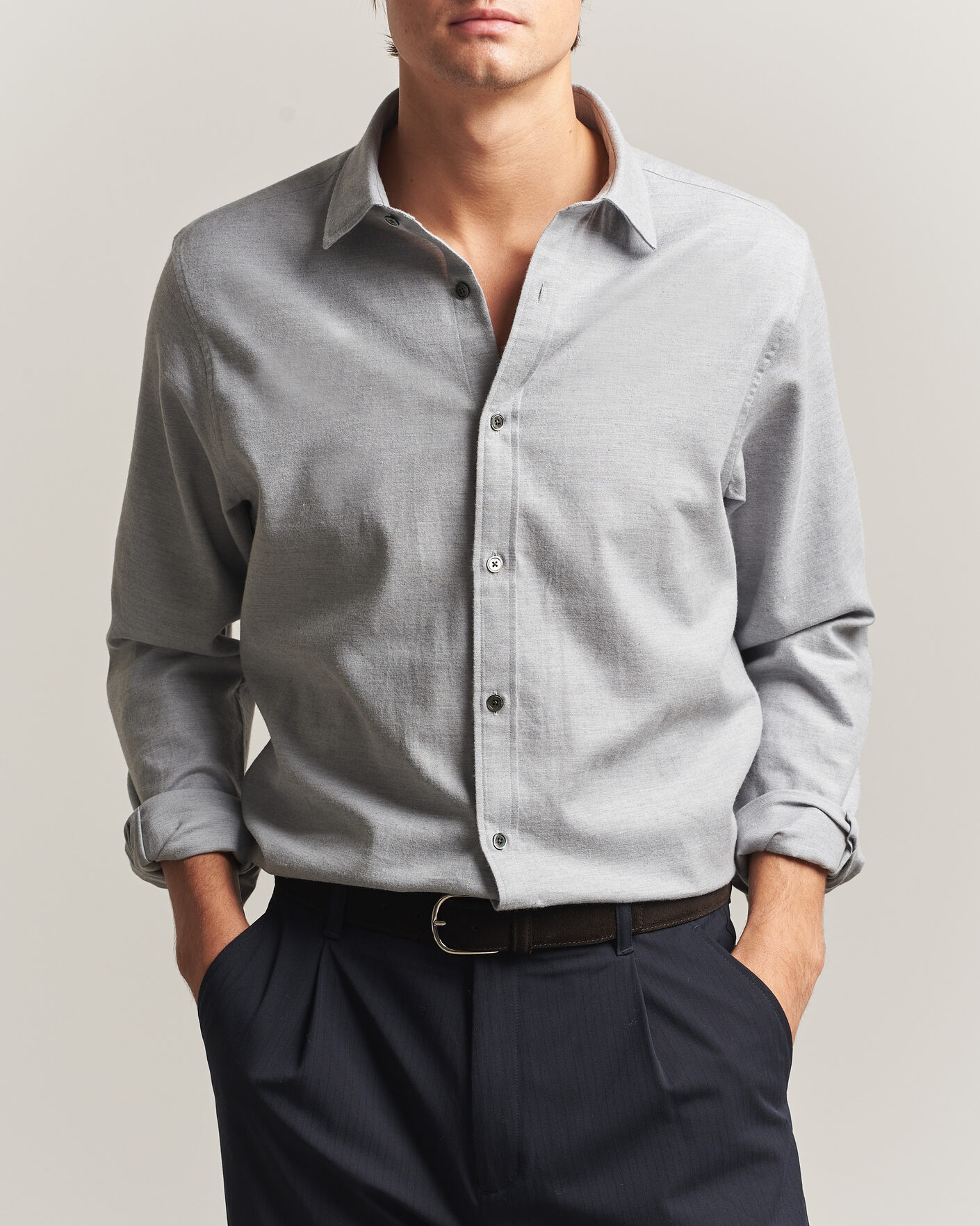 Herre | Skjorter | Gant | Regular Fit Flannel Shirt Grey Melange