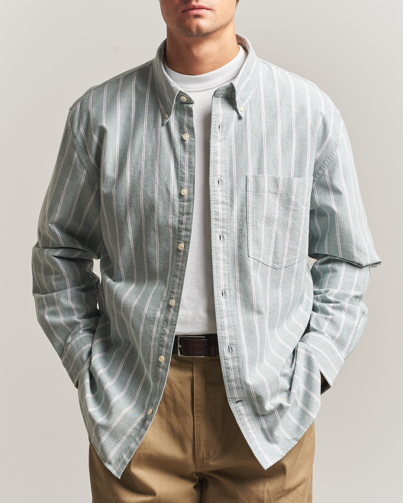 Herre | Skjorter | Gant | Relaxed Fit Brushed Oxford Striped Shirt Dark Emerald