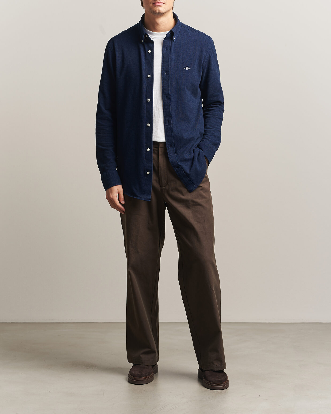 Herre | Skjorter | Gant | Regular Fit Indigo Jersey Pique Shirt Dark Blue