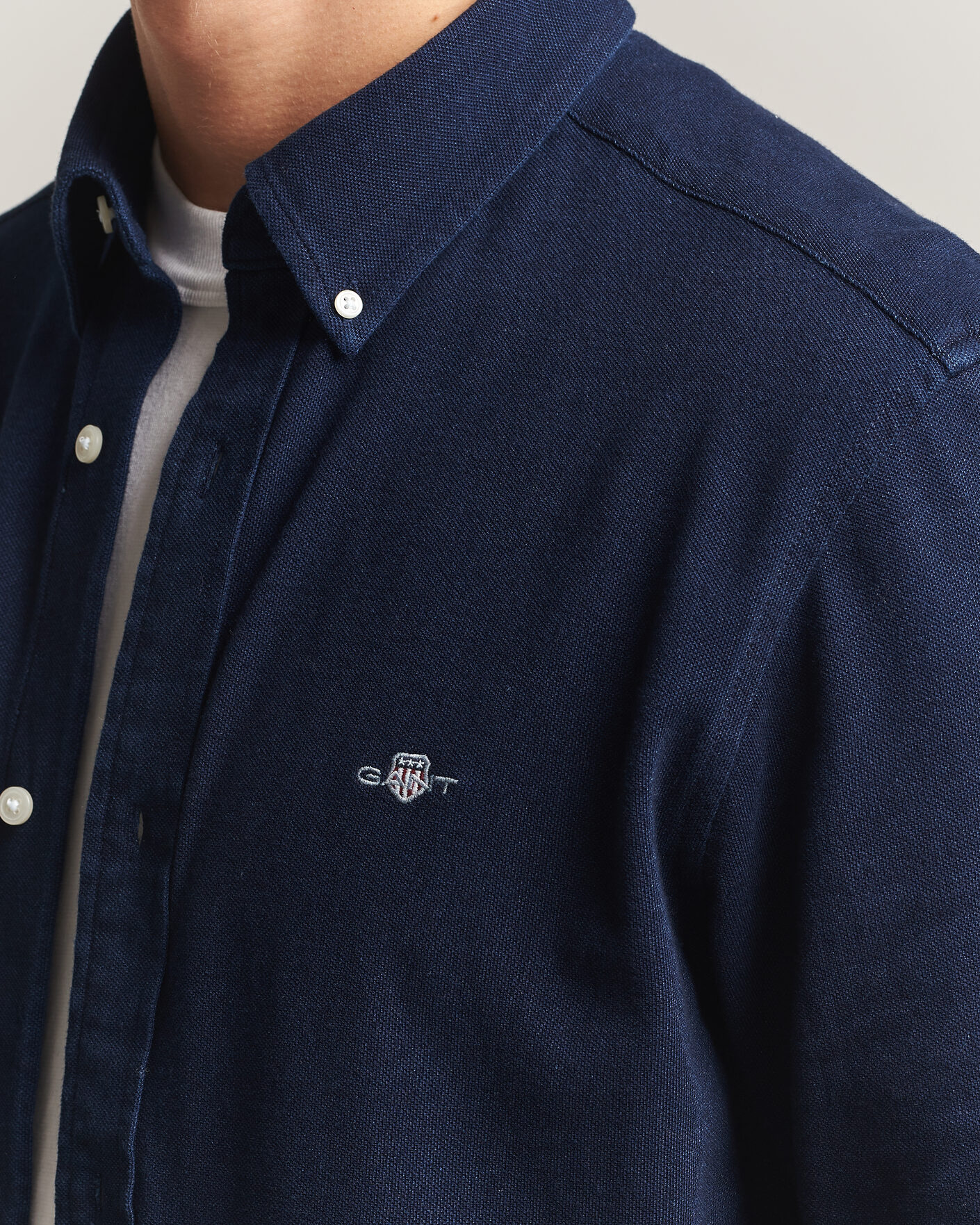 Herre | Skjorter | Gant | Regular Fit Indigo Jersey Pique Shirt Dark Blue