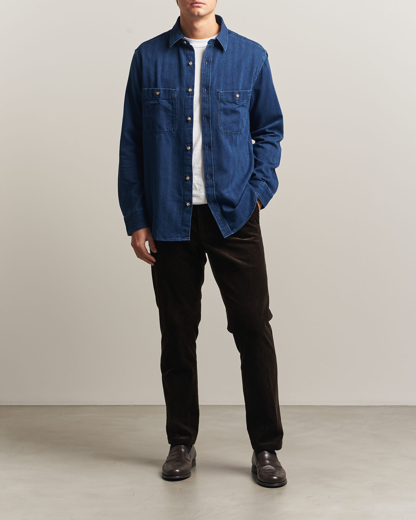 Herre | Skjorter | Gant | Regular Fit Indigo Herringbone Overshirt Mid Blue