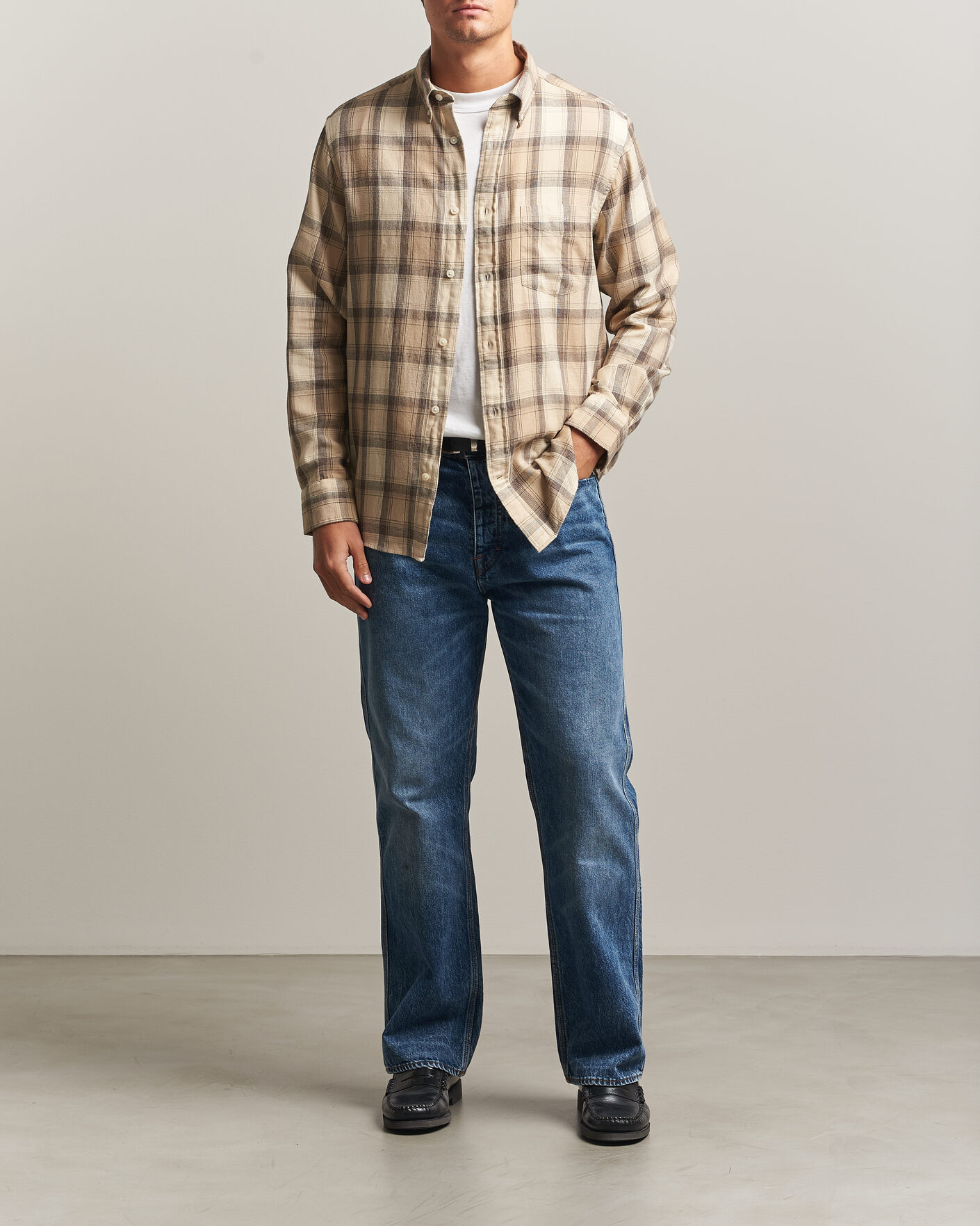 Herre | Skjorter | Gant | Regular Fit Windblown Flannel Checked Shirt Dry Sand
