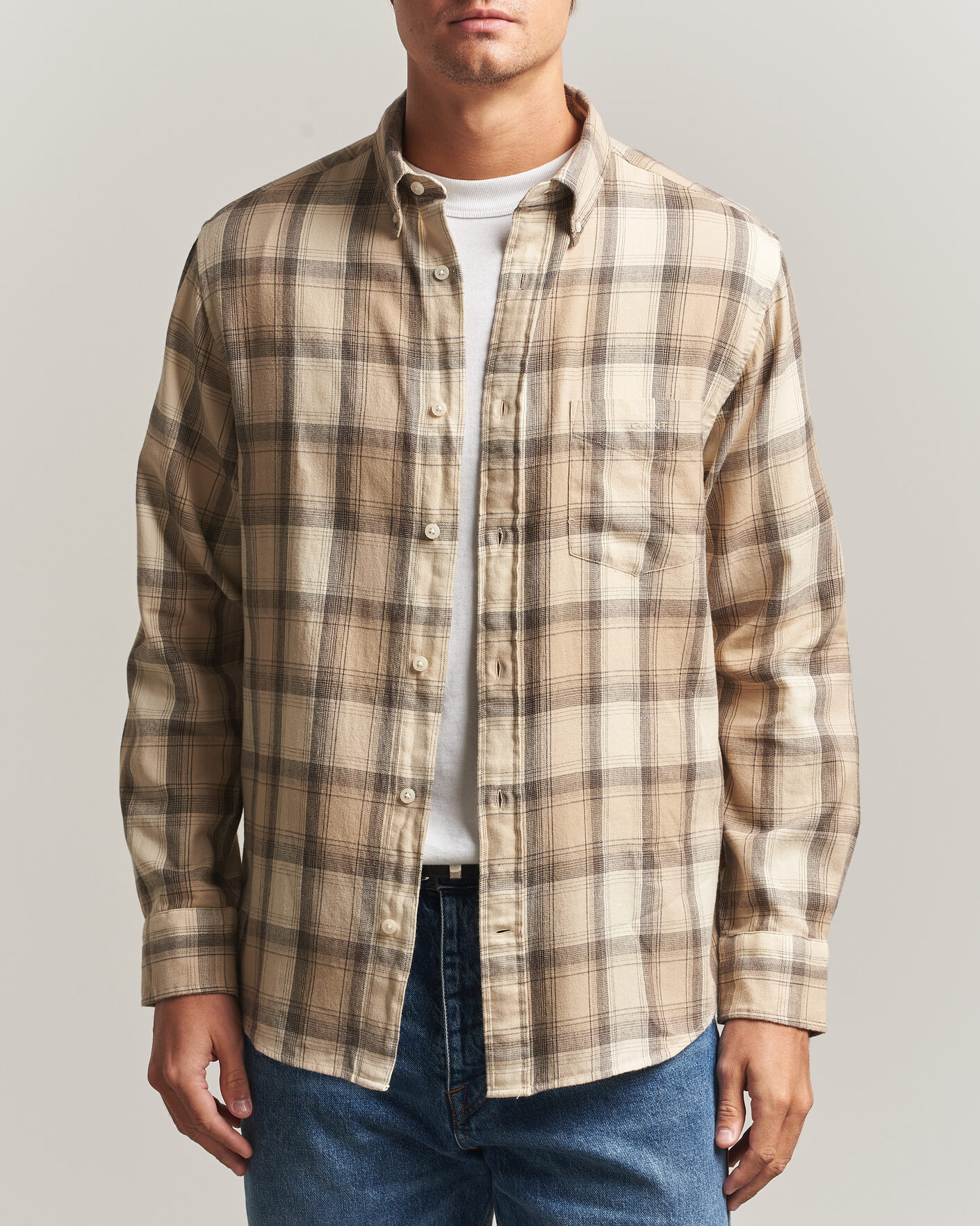 Herre | Skjorter | Gant | Regular Fit Windblown Flannel Checked Shirt Dry Sand