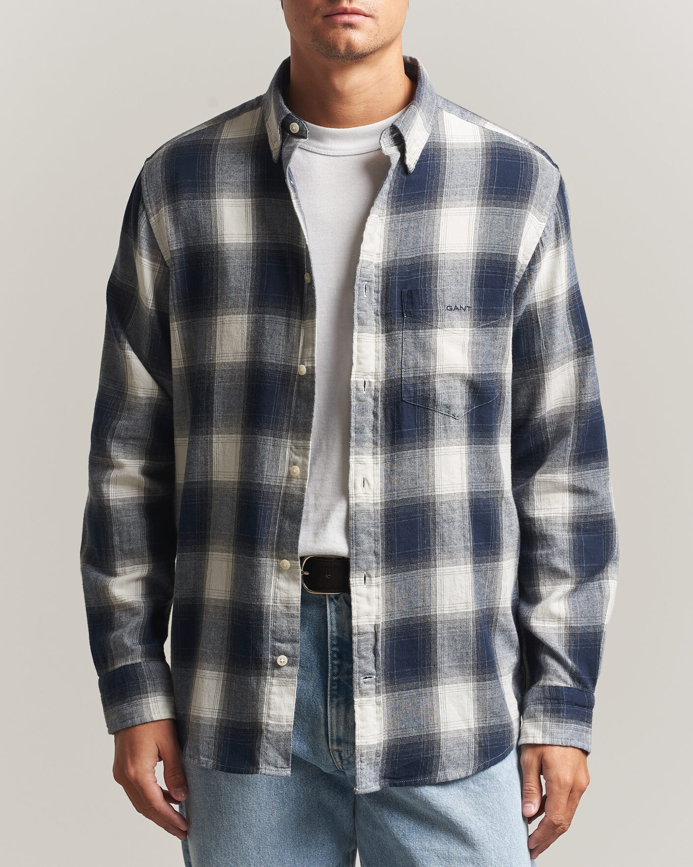 Herre | Skjorter | Gant | Regular Fit Windblown Flannel Checked Shirt Evening Blue