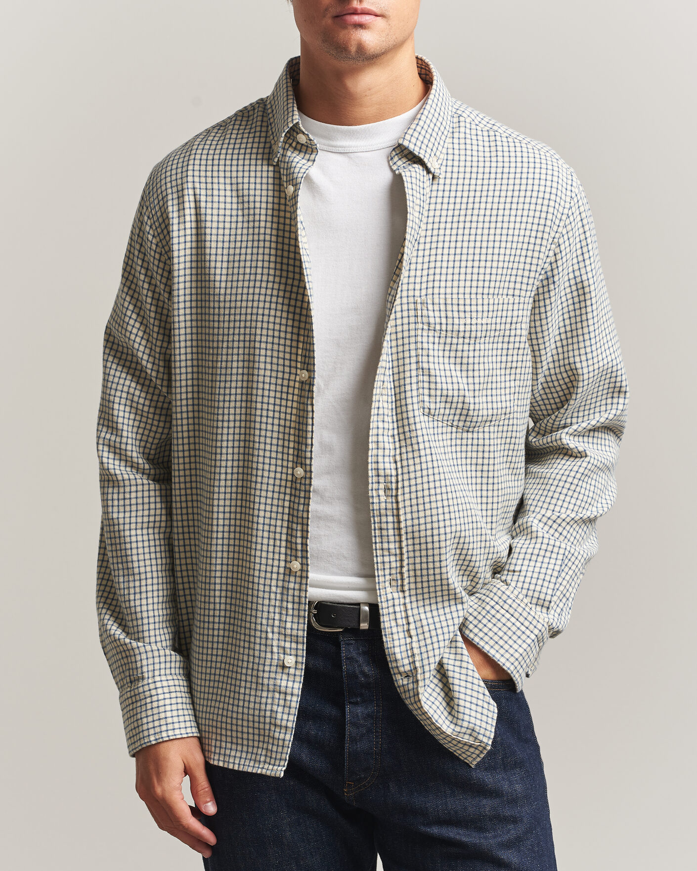 Herre | Skjorter | Gant | Regular Fit Windblown Flannel Checked Shirt Blue Horizon