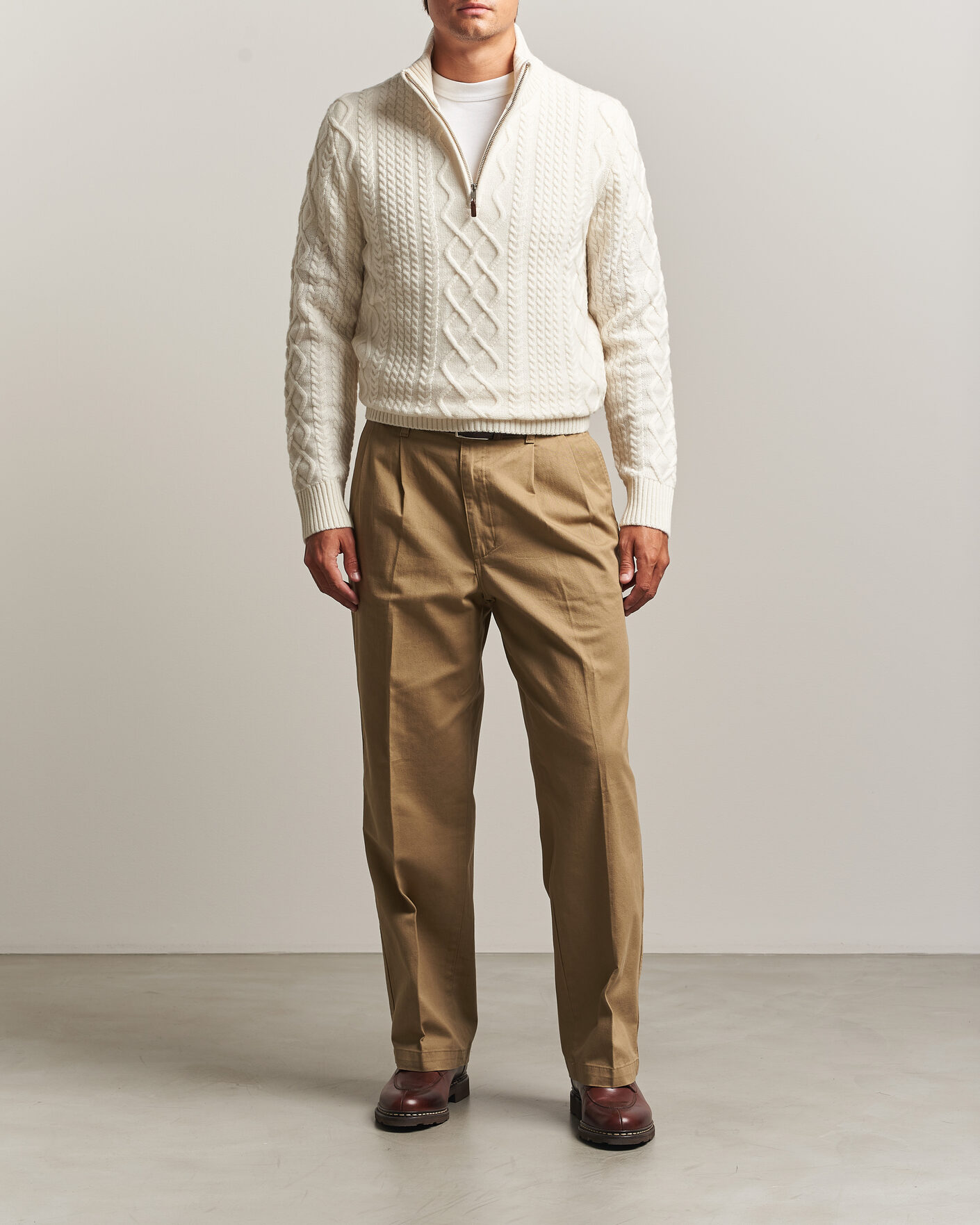 Herre | Gensere | Gant | Wool Cable Knitted Half Zip Cream