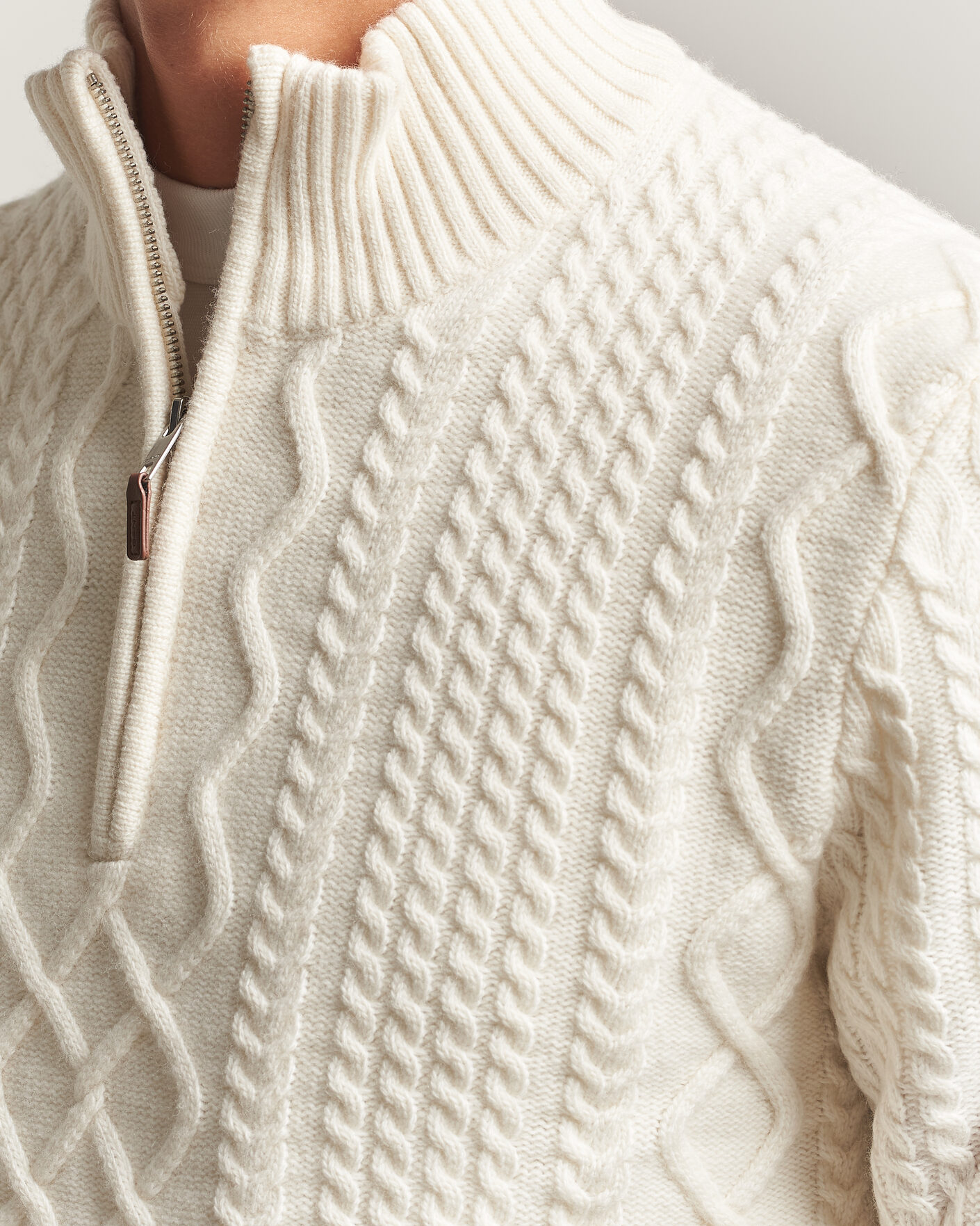 Herre | Gensere | Gant | Wool Cable Knitted Half Zip Cream