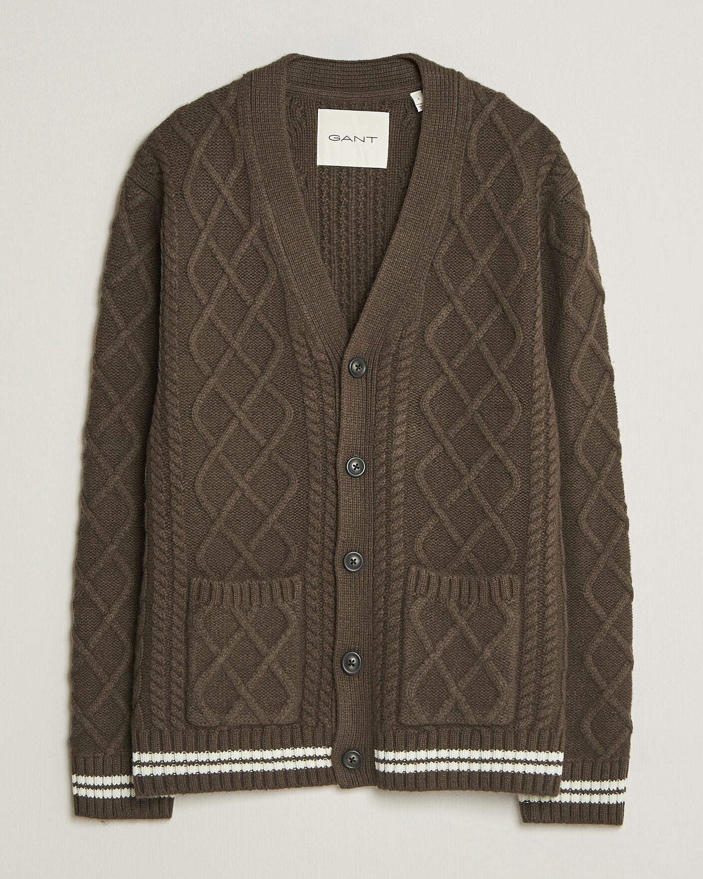 Herre | Gensere | Gant | Wool Cable Knitted Cardigan Shadow Brown