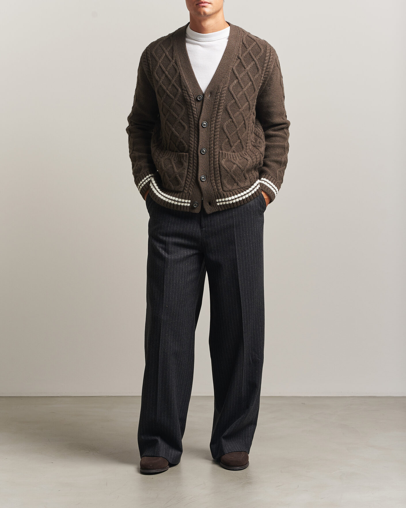 Herre | Gensere | Gant | Wool Cable Knitted Cardigan Shadow Brown