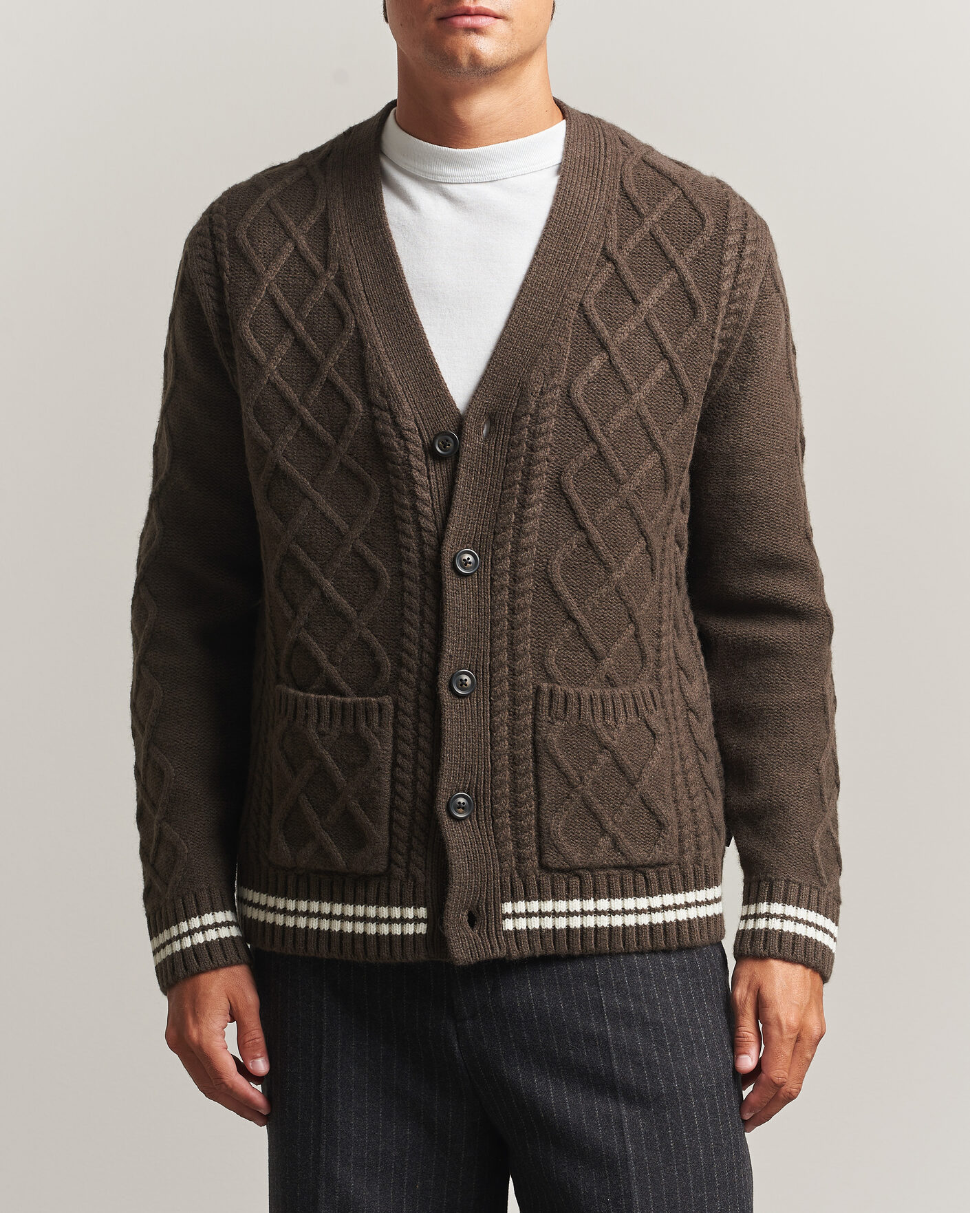 Herre | Gensere | Gant | Wool Cable Knitted Cardigan Shadow Brown