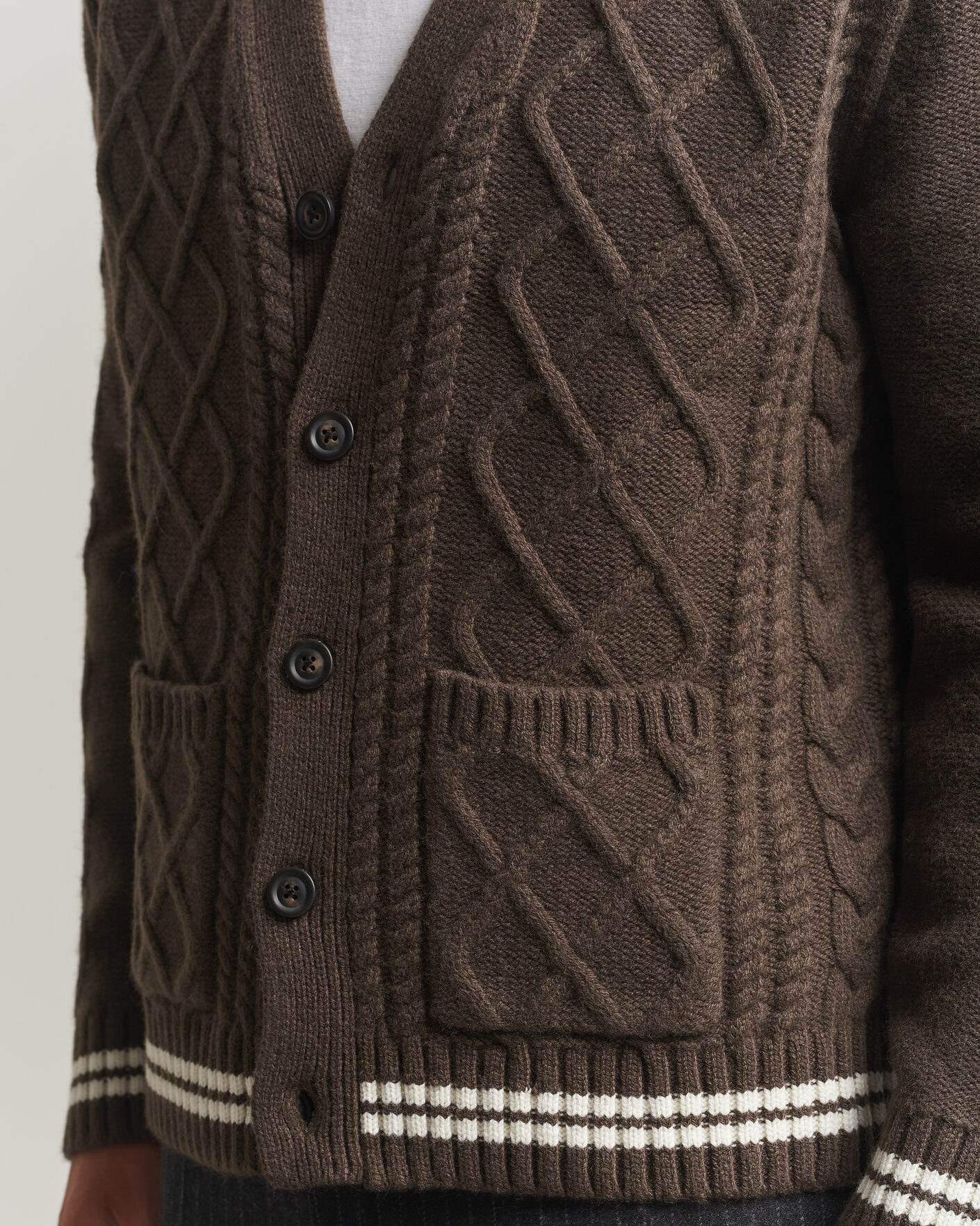 Herre | Gensere | Gant | Wool Cable Knitted Cardigan Shadow Brown