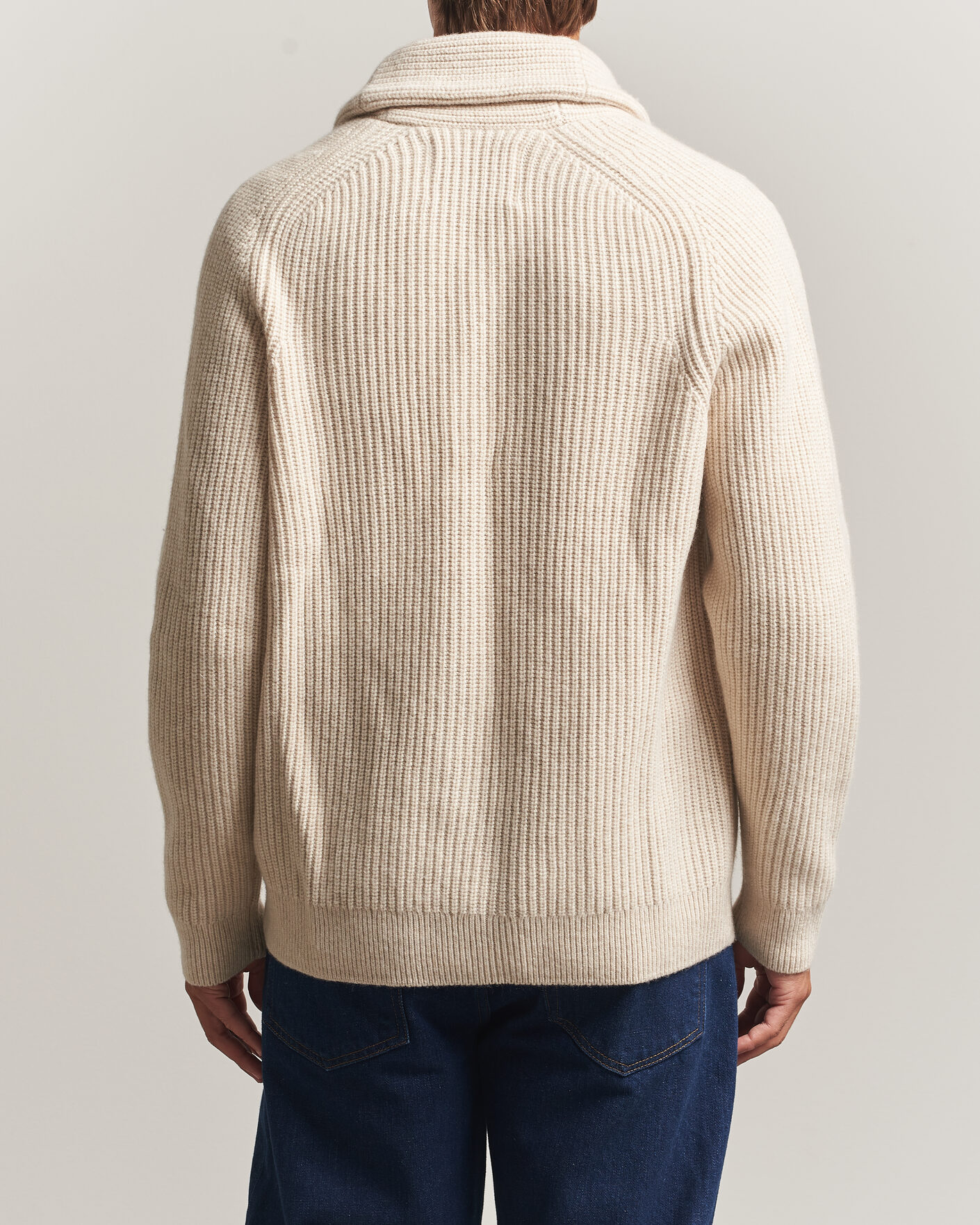 Herre | Gensere | Gant | Wool/Cotton Ribbed Shawl Collar Cardigan Light Beige