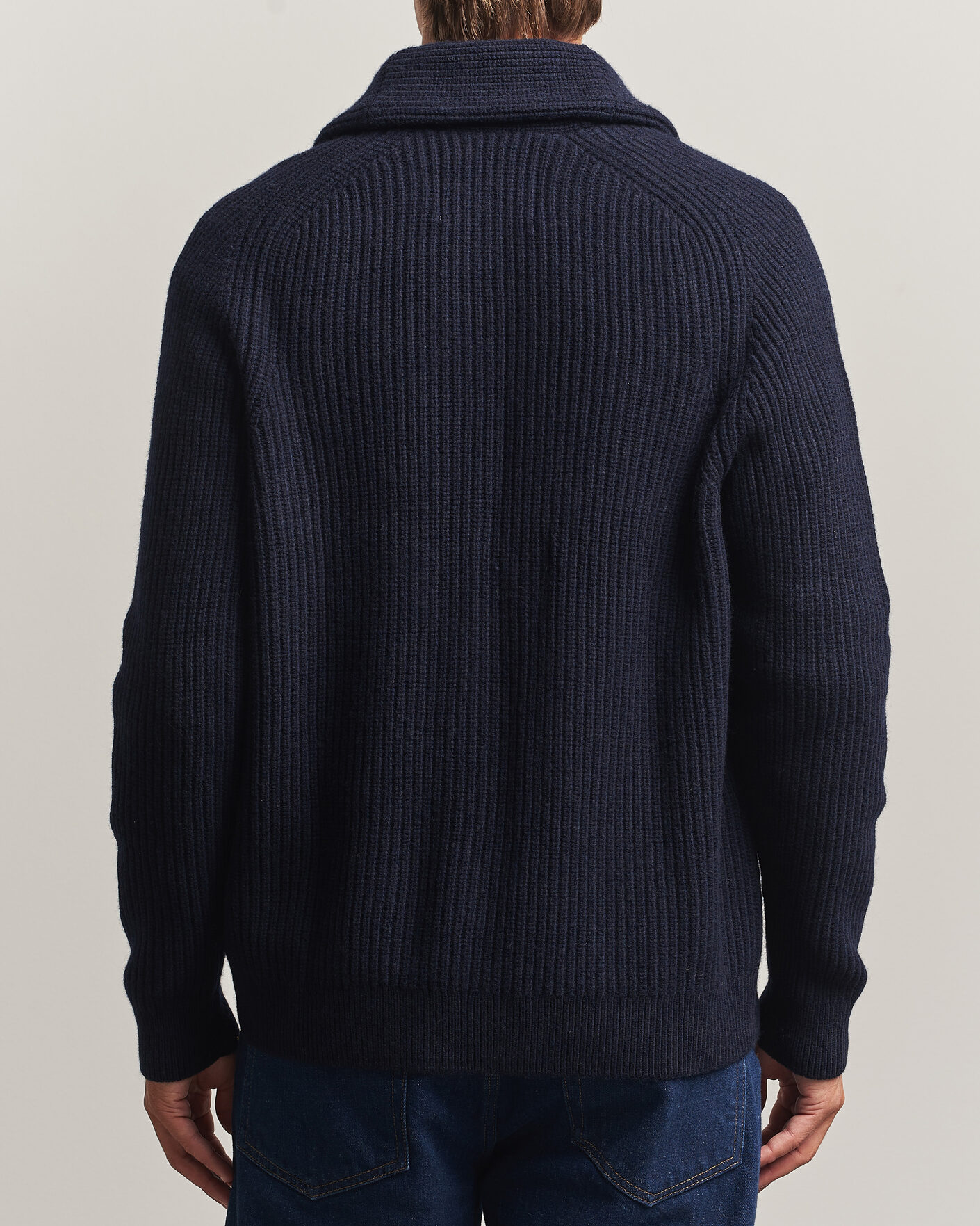 Herre | Gensere | Gant | Wool/Cotton Ribbed Shawl Collar Cardigan Evening Blue