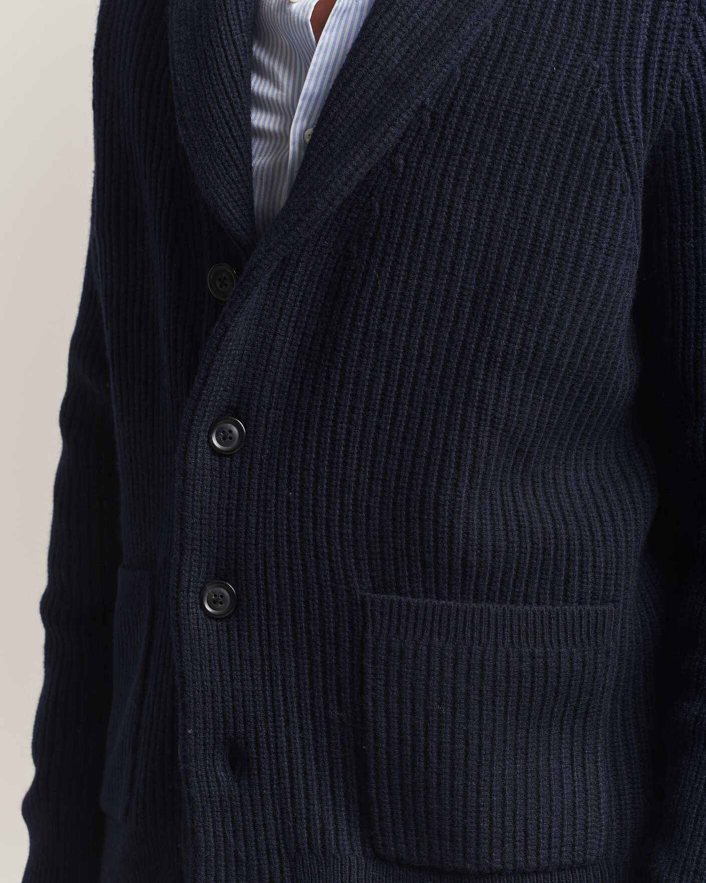 Herre | Gensere | Gant | Wool/Cotton Ribbed Shawl Collar Cardigan Evening Blue