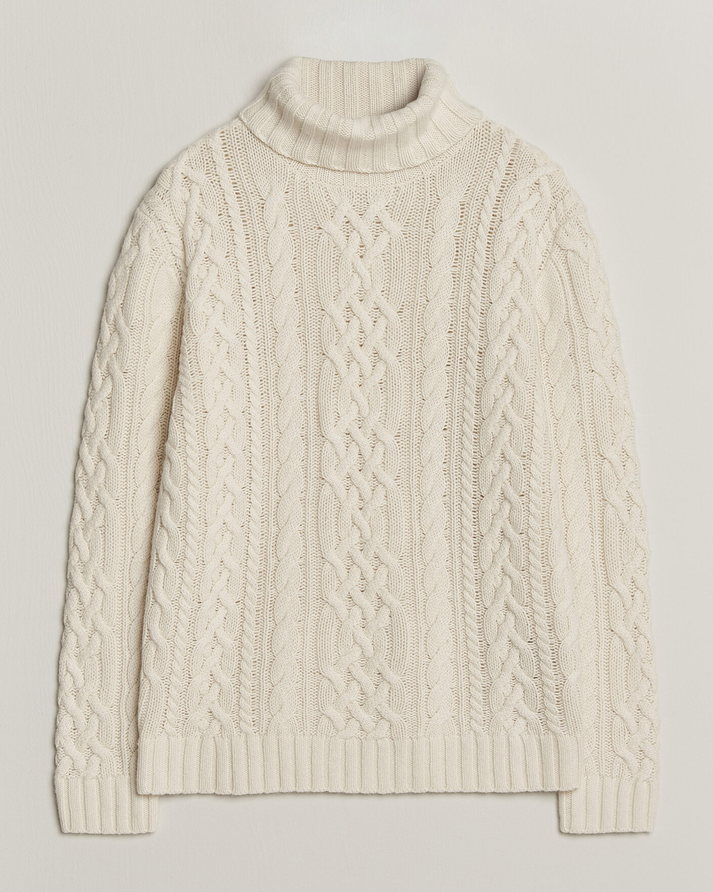 Herre | Gensere | Gant | Wool/Cotton Cable Knitted Turtleneck Cream