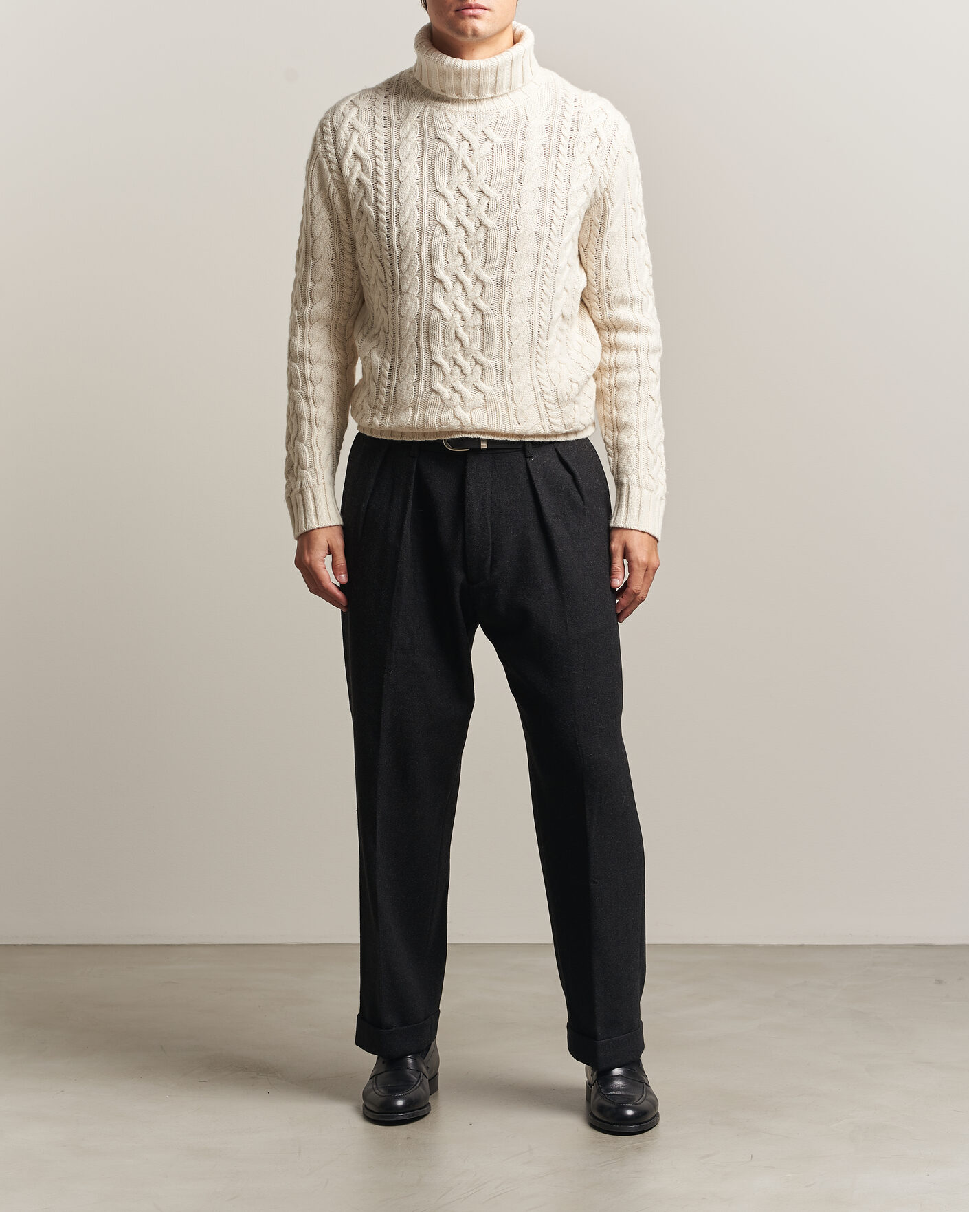 Herre | Gensere | Gant | Wool/Cotton Cable Knitted Turtleneck Cream