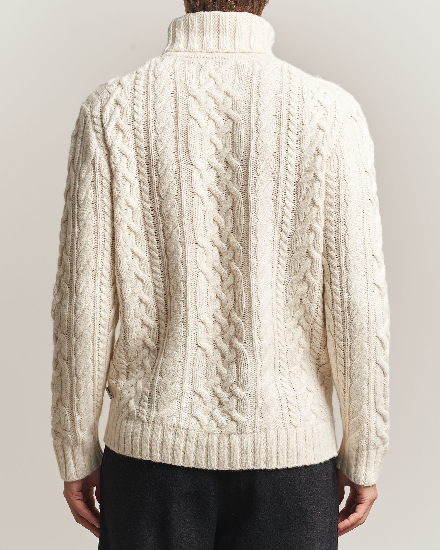 Herre | Gensere | Gant | Wool/Cotton Cable Knitted Turtleneck Cream