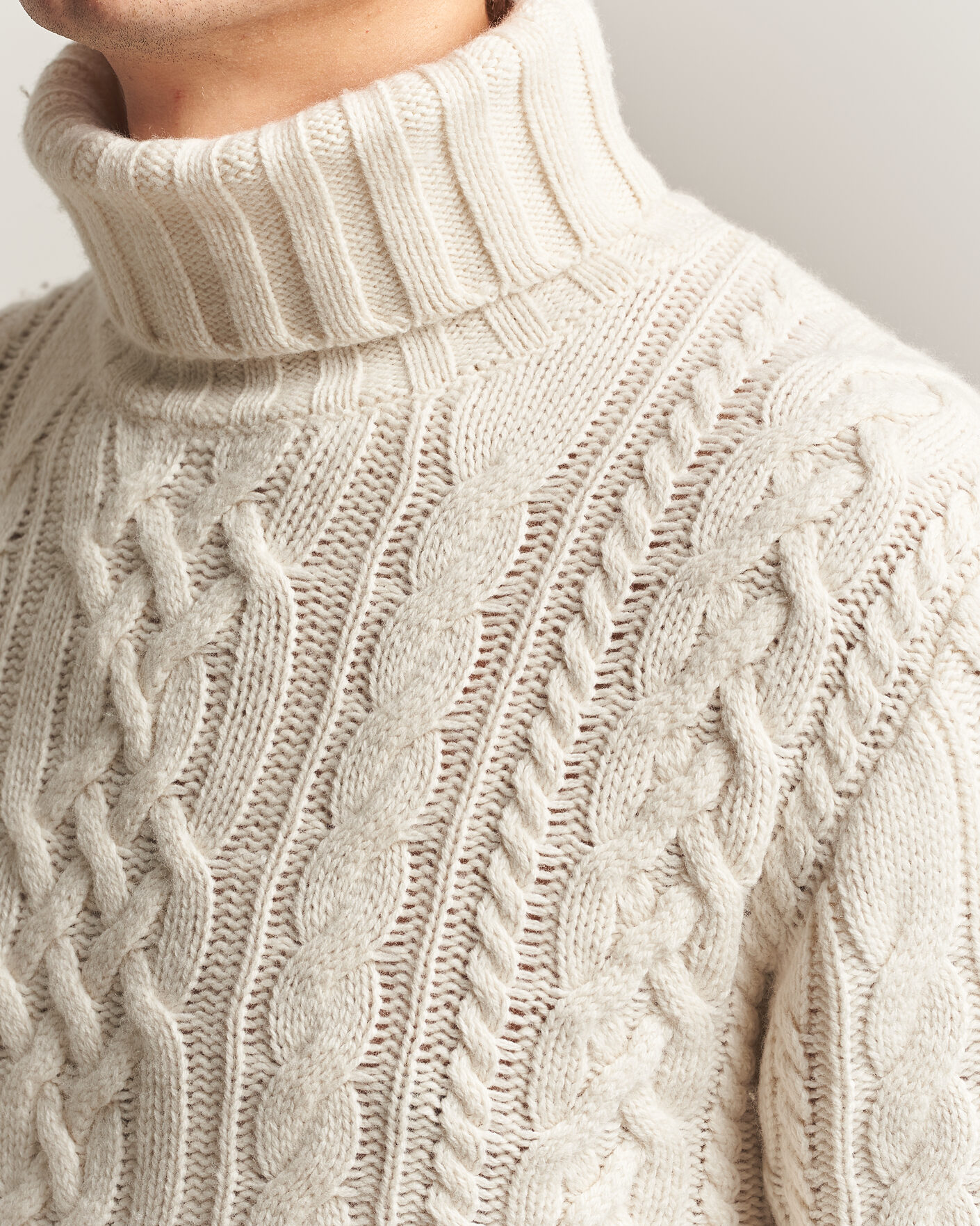 Herre | Gensere | Gant | Wool/Cotton Cable Knitted Turtleneck Cream