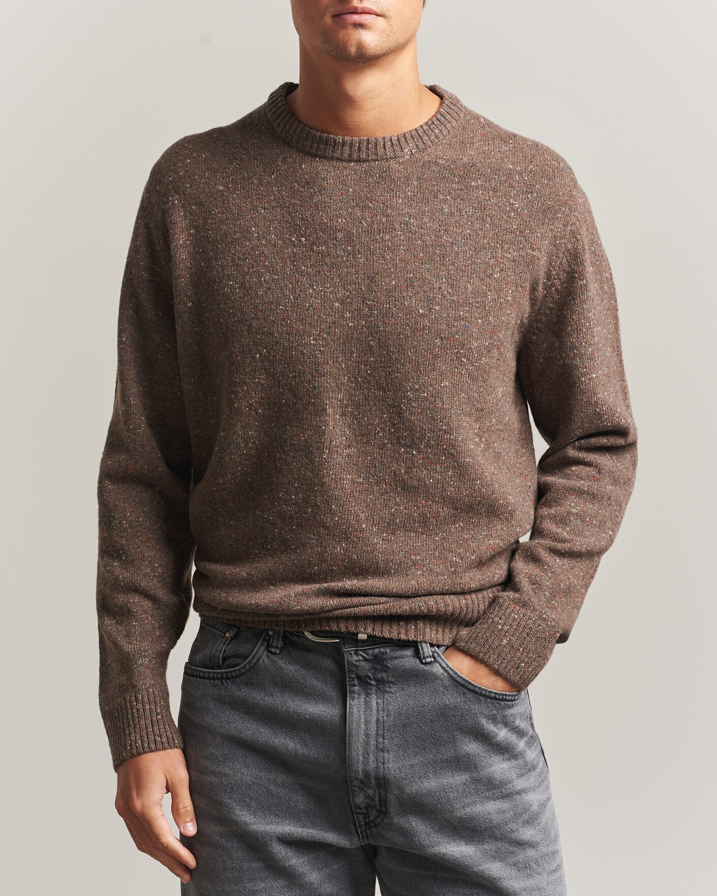 Herre | Gensere | Gant | Neps Wool Crew Neck Sweater Faded Taupe