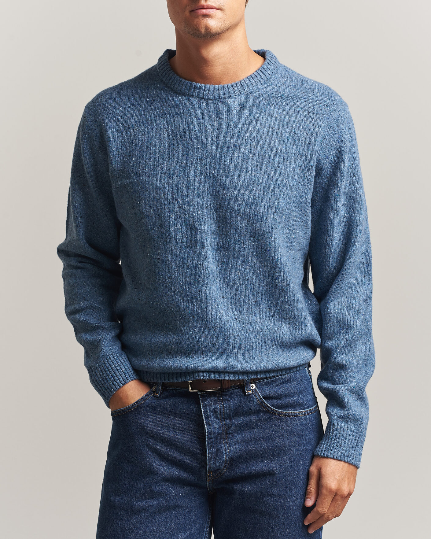 Herre | Gensere | Gant | Neps Wool Crew Neck Sweater Blue Horizon