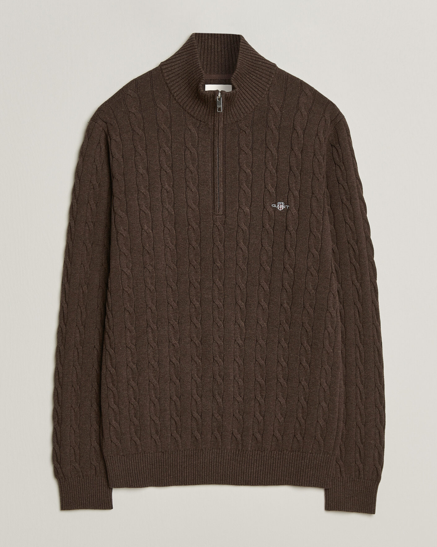 Herre | Gensere | Gant | Cotton Cable Half Zip Black Brown Melange