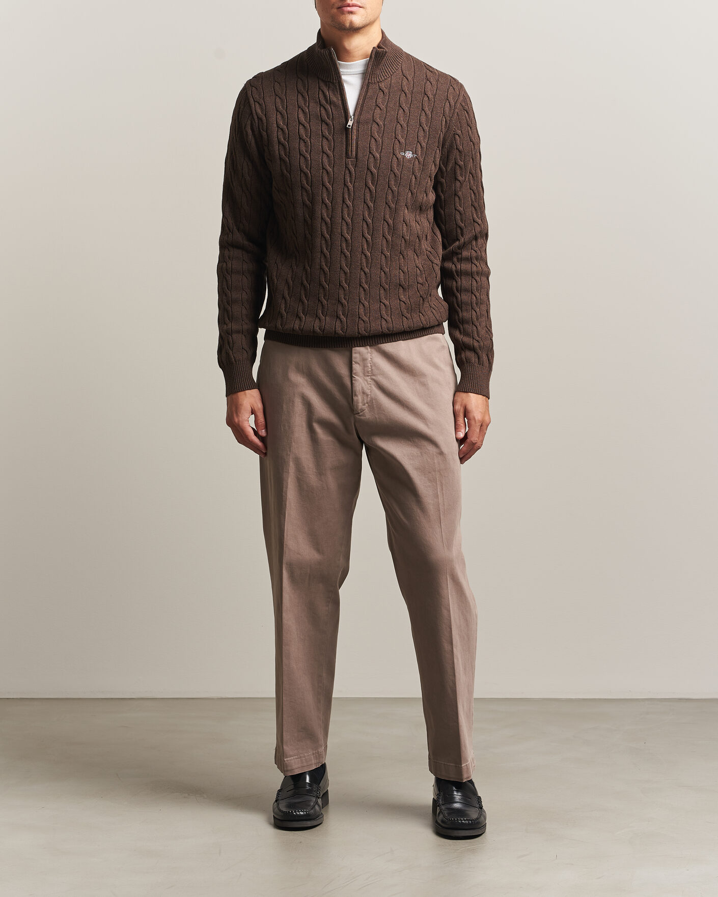 Herre | Gensere | Gant | Cotton Cable Half Zip Black Brown Melange