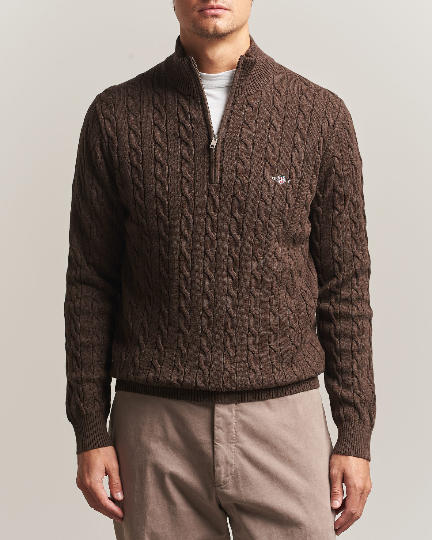 Herre | Gensere | Gant | Cotton Cable Half Zip Black Brown Melange