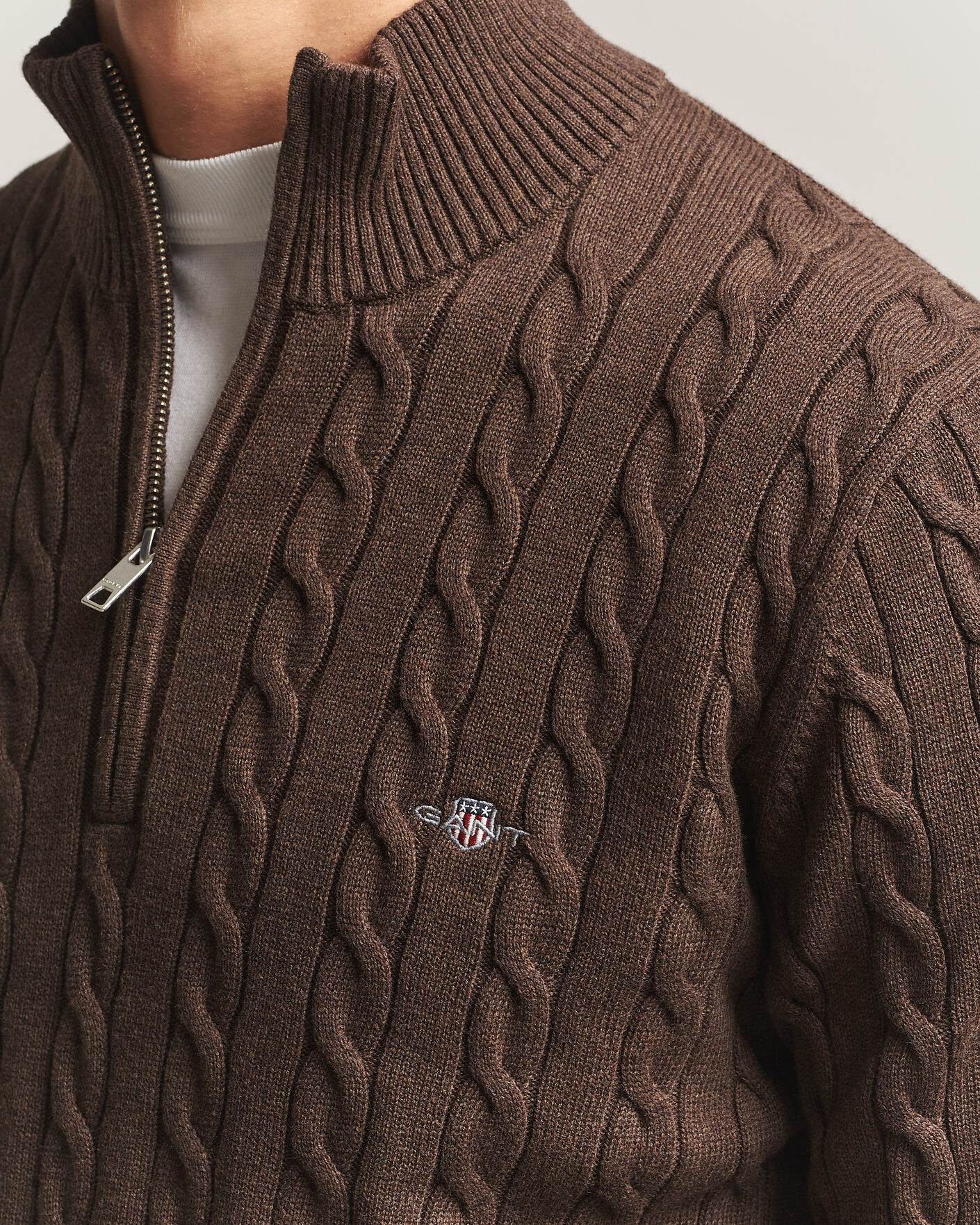 Herre | Gensere | Gant | Cotton Cable Half Zip Black Brown Melange