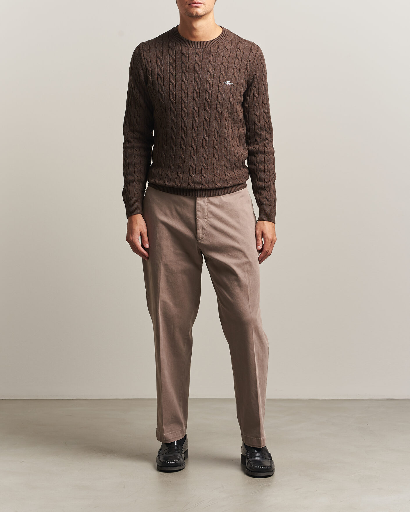Herre | Gensere | Gant | Cotton Cable Crew Neck Black Brown Melange