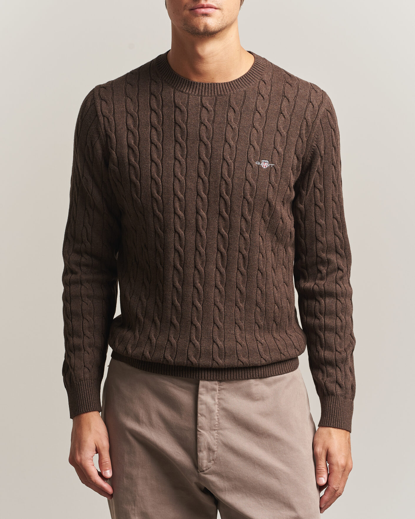 Herre | Gensere | Gant | Cotton Cable Crew Neck Black Brown Melange