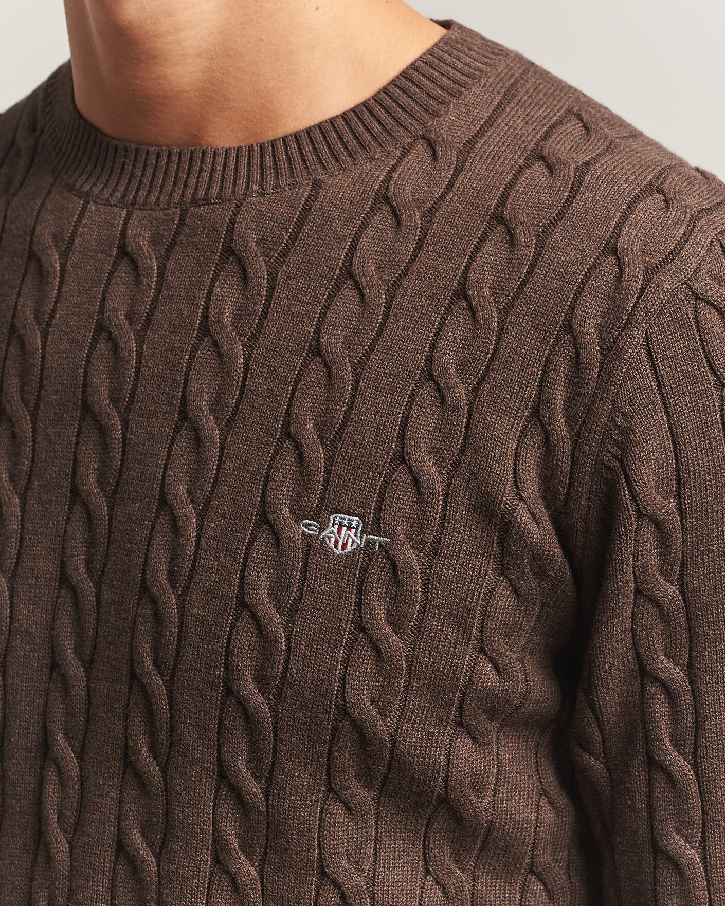 Herre | Gensere | Gant | Cotton Cable Crew Neck Black Brown Melange