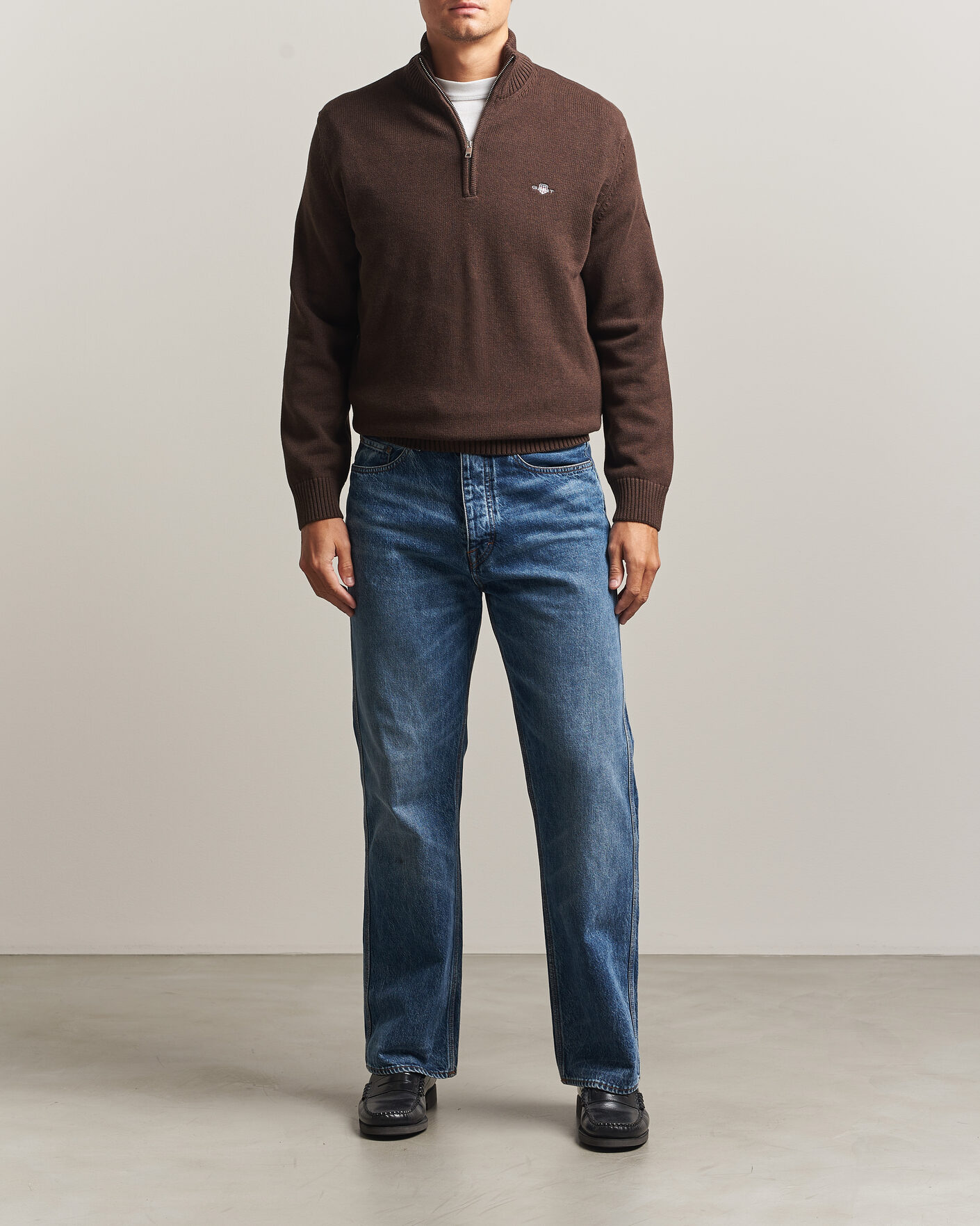 Herre | Gensere | Gant | Casual Cotton Half Zip Black Brown Melange