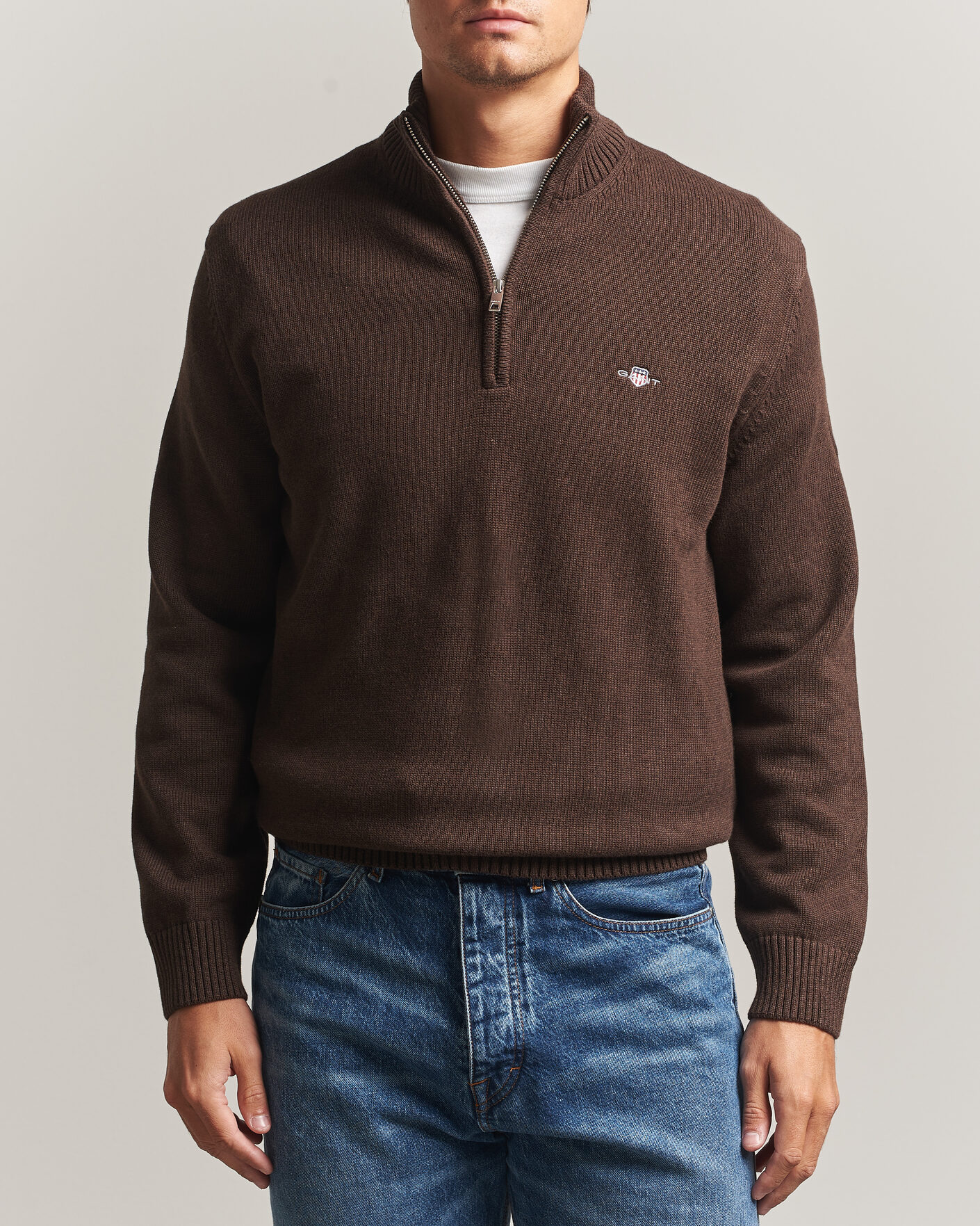 Herre | Gensere | Gant | Casual Cotton Half Zip Black Brown Melange