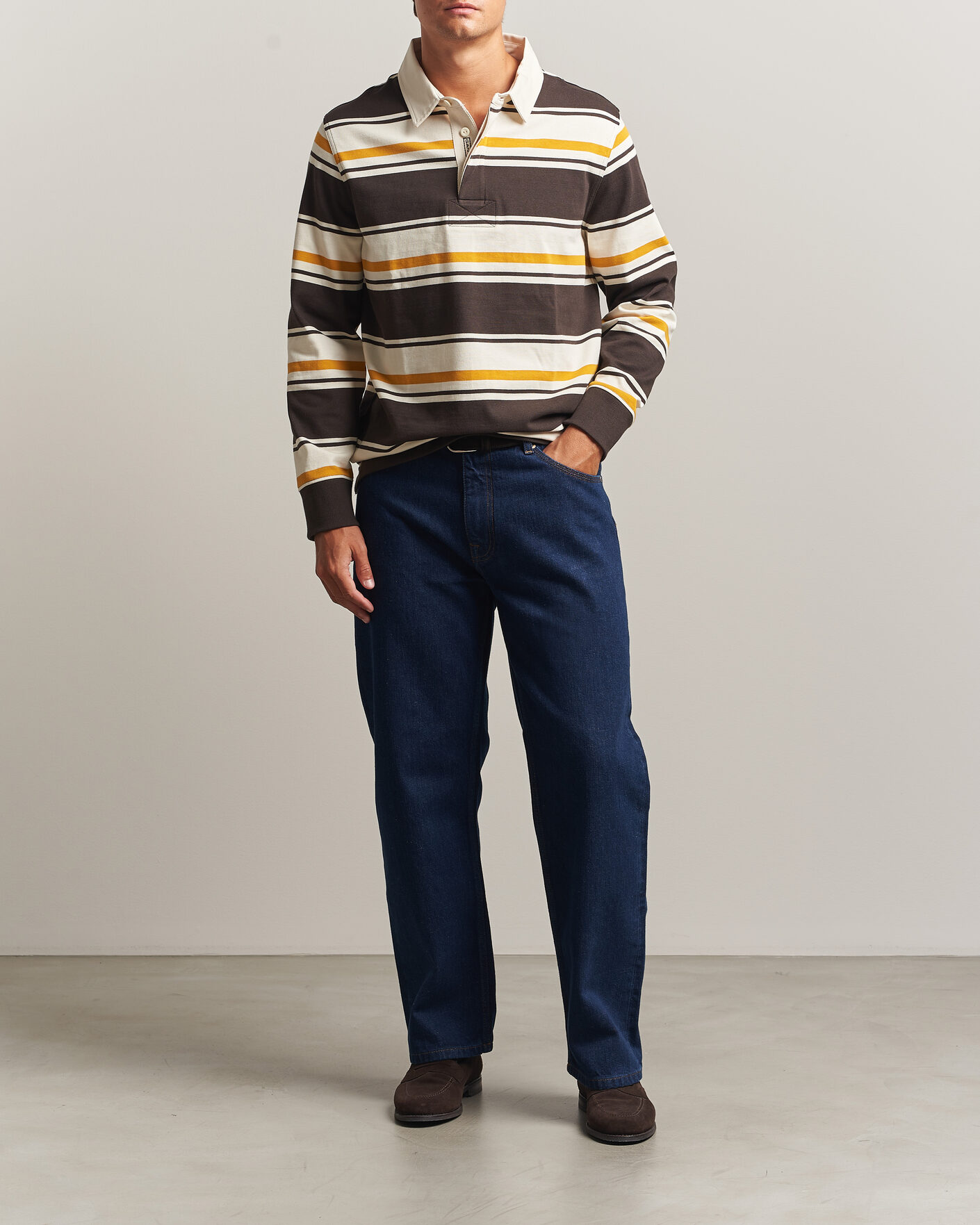 Herre | Gensere | Gant | Striped Heavy Rugger Charred Wood Brown