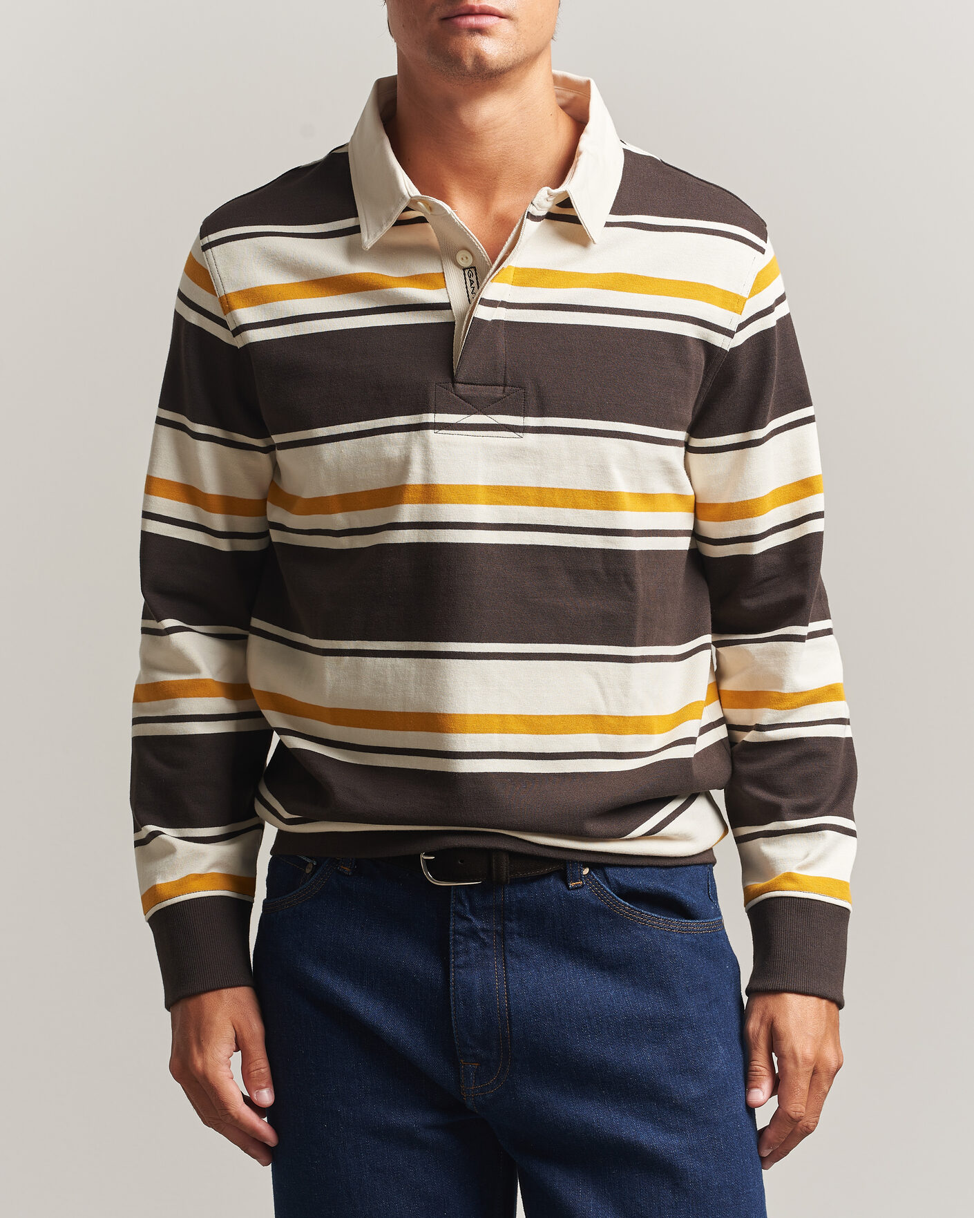 Herre | Gensere | Gant | Striped Heavy Rugger Charred Wood Brown