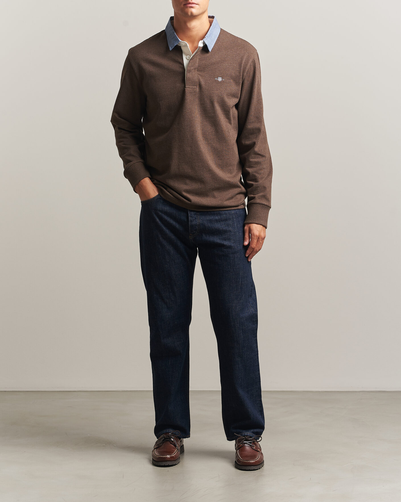 Herre | Gensere | Gant | Chambray Solid Heavy Rugger Black Brown Melange