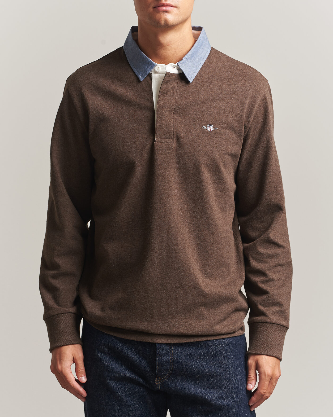 Herre | Gensere | Gant | Chambray Solid Heavy Rugger Black Brown Melange
